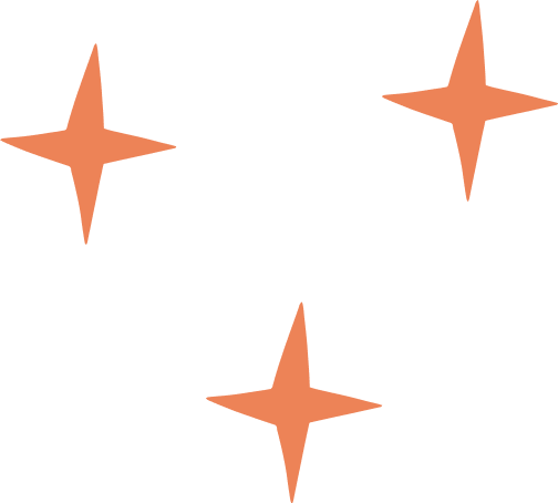 Three orange star-shaped objects arranged in a pattern