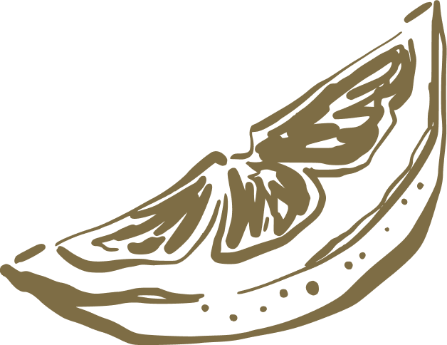 Line drawing of a lemon wedge.