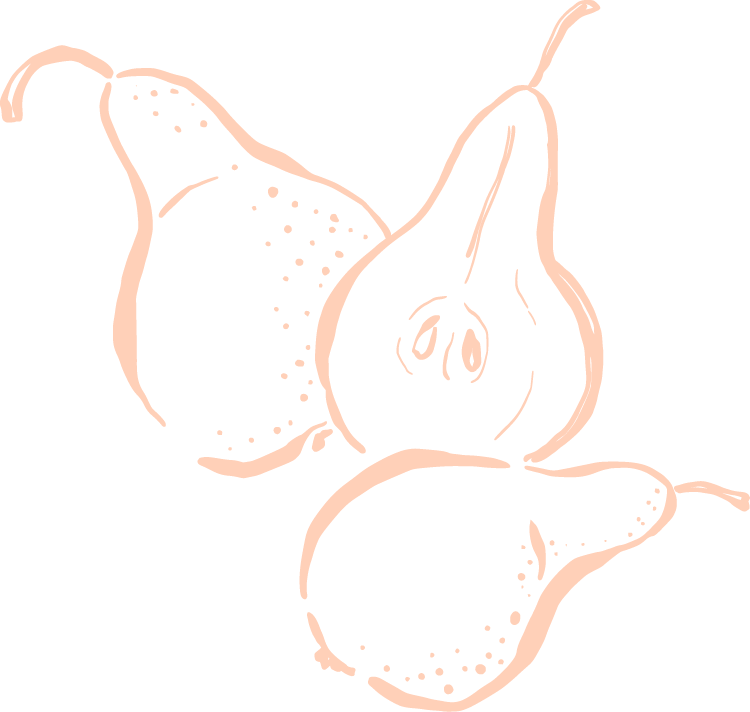 Line drawing of three pears.