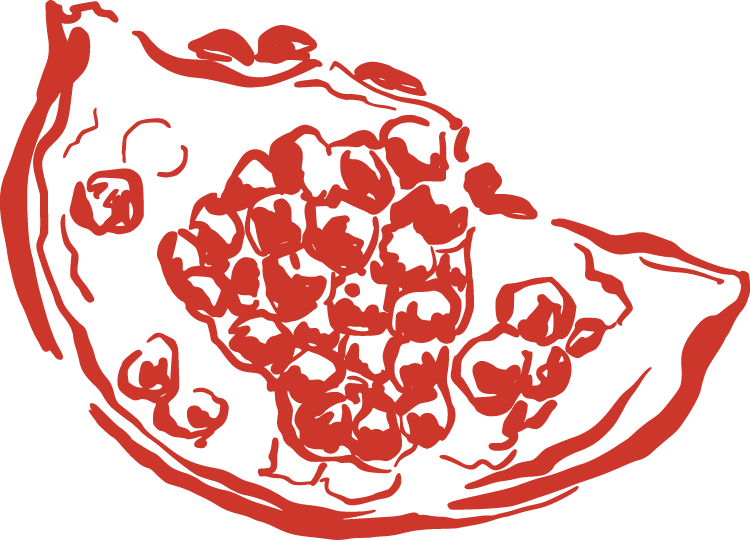 Line drawing of a pomegranate.