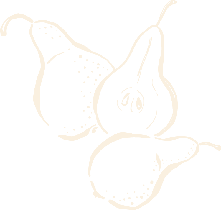 Line drawing of three pears.
