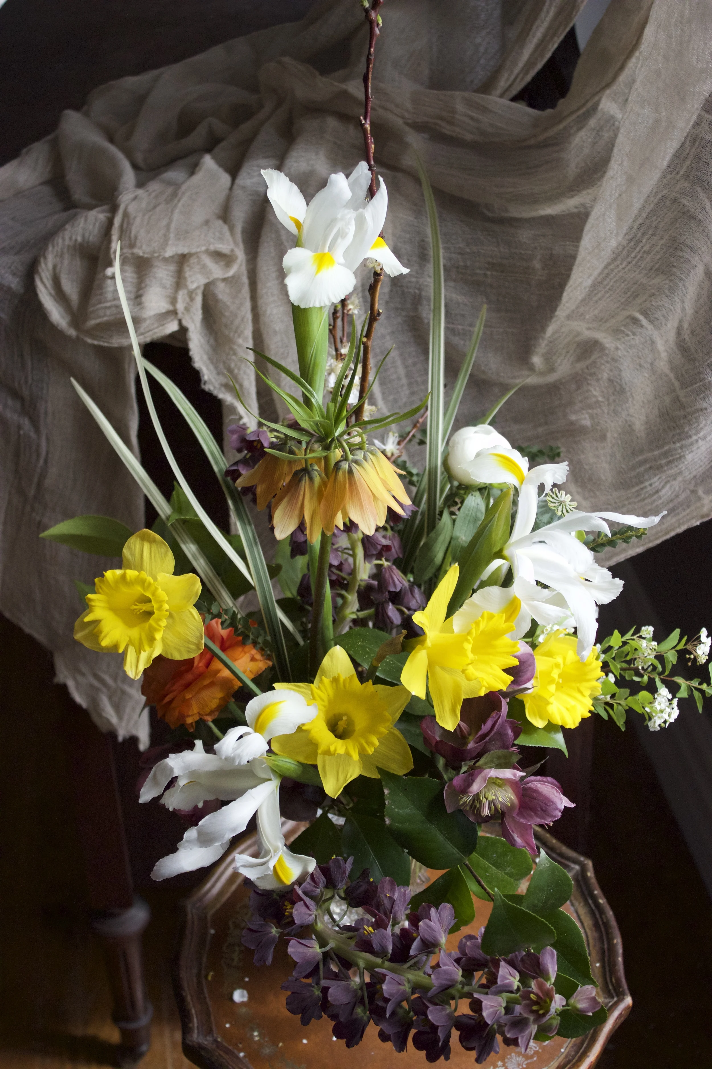 the first seasonal arrangement from the garden I made for Helena at In Fine Feather studio