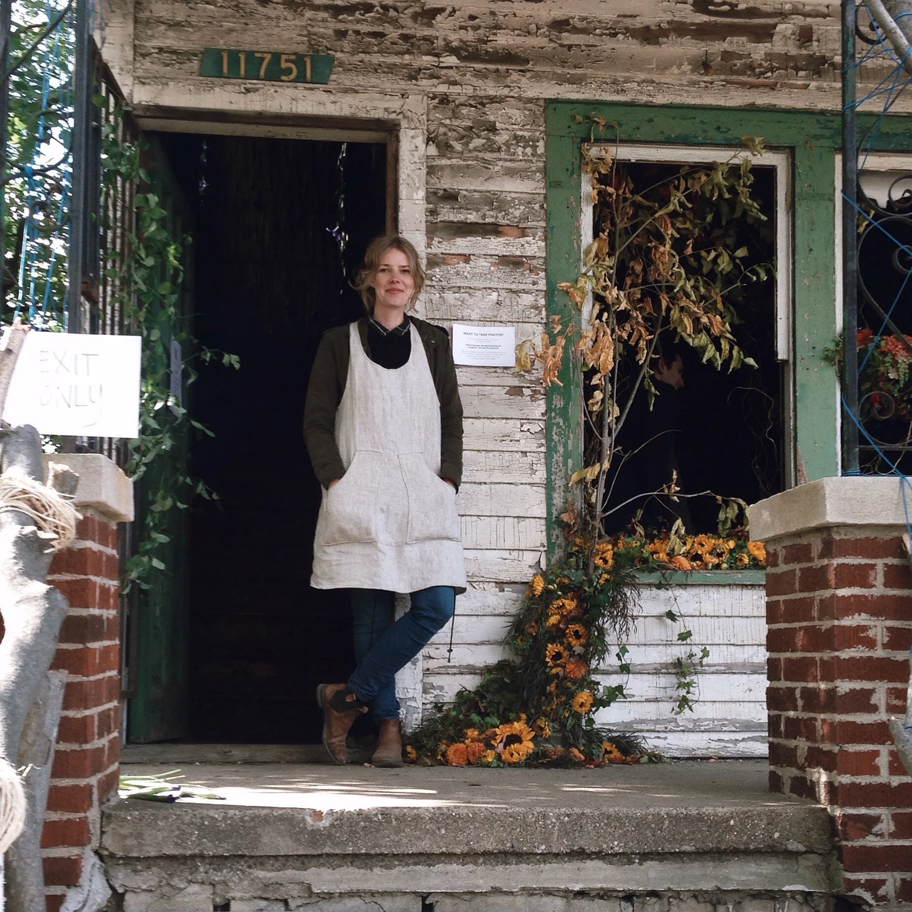 I'm as happy as a lark on our last day of design. I wore this pinafore linen smock by Portland Apron Company while designing all week. Its thread still smells of the magic that happened in Detroit. Thanks for making such beautiful workwear Erika. 