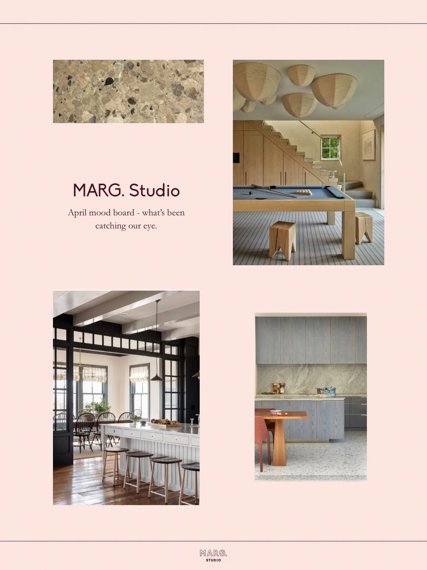 The April edit is here.

This month it&rsquo;s terrazzo that stopped us mid-scroll, a stained ply kitchen that&rsquo;s changing how we think about timber, curtains with something actually worth saying, and a window wall that made us break our own rul