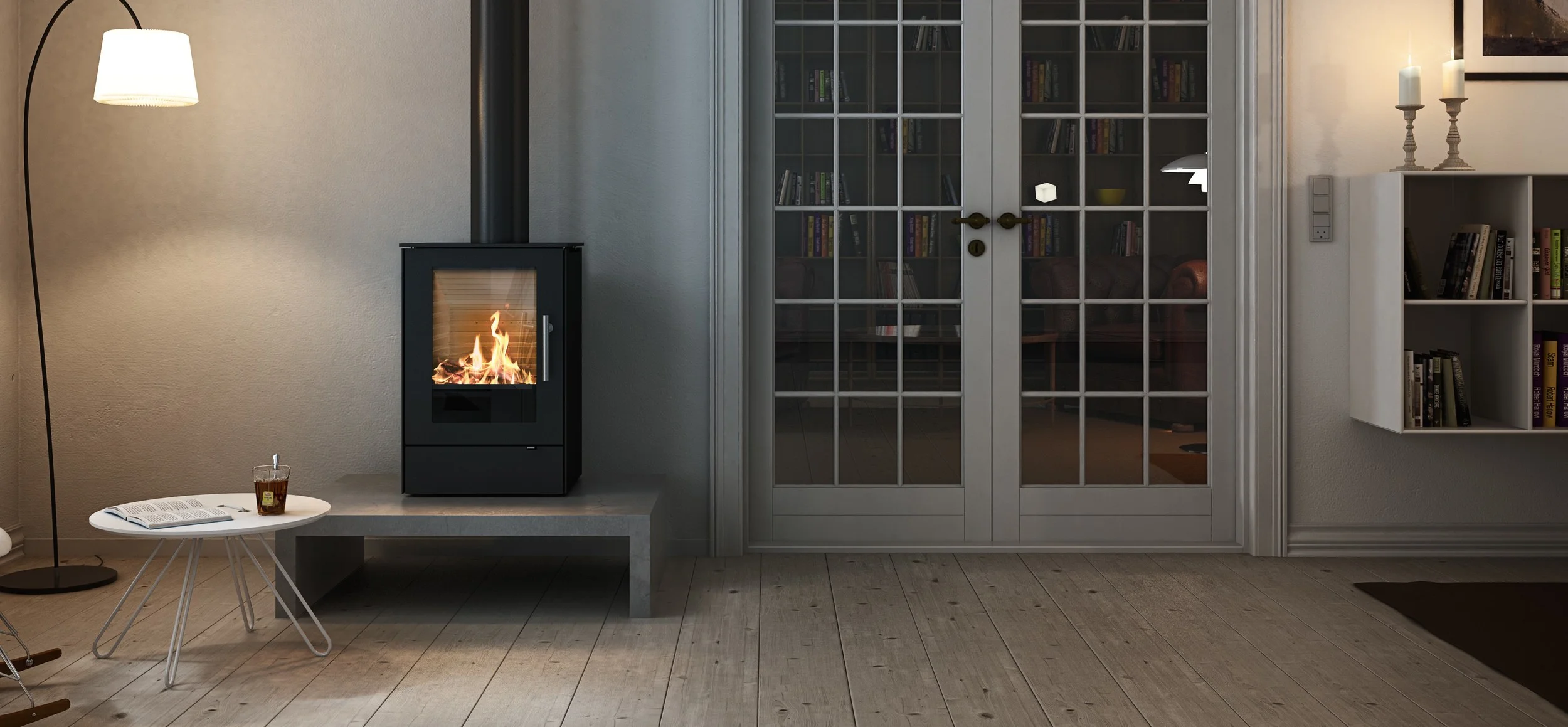 Rais Q-tee on BenchThis wood burner is on display in our showroom - The larger Q-tee2 is also on live display