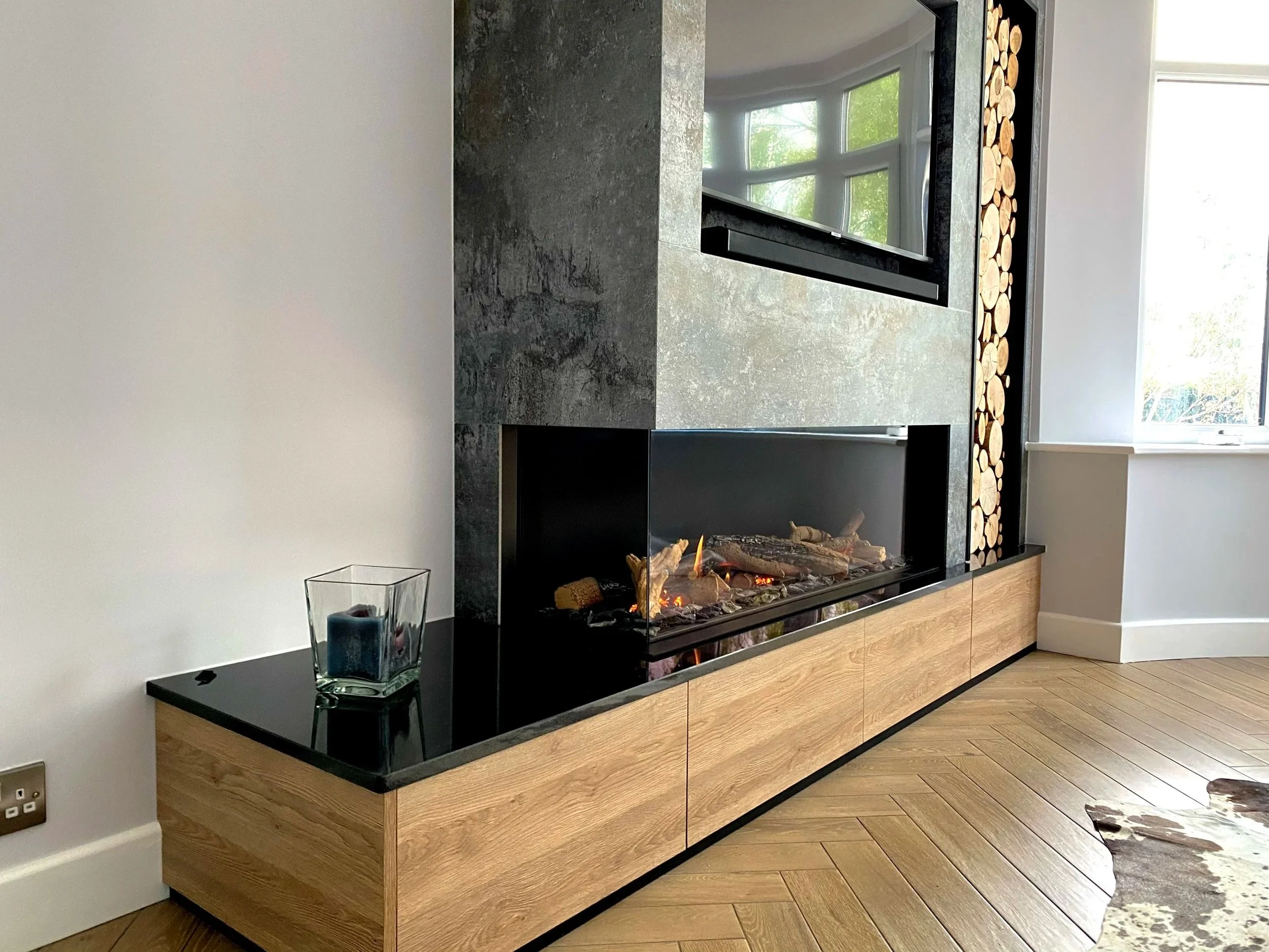 The Ortal 130 Corner Media Wall Project Dekton & Oak