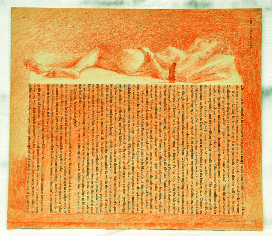 素描036艺术的光环之三 The Loom of Art#3 28x26cm 红碳条纸本  coute on book page 1999s.jpg
