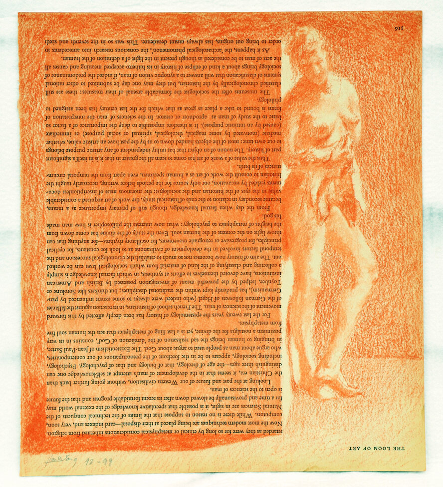 素描037艺术的光环之二 The Loom of Art#2 28x26cm 红碳条纸本  coute on book page 1998-99s.jpg