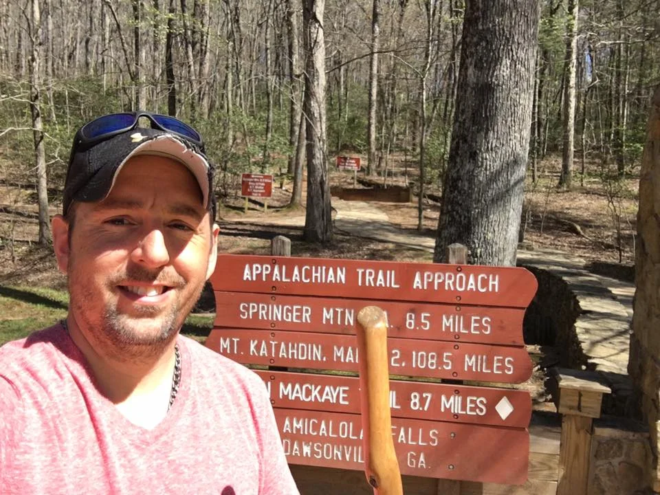 Moe getting ready to start his Appalachian Trail thru-hike at Amicalola Falls State Park in Georgia