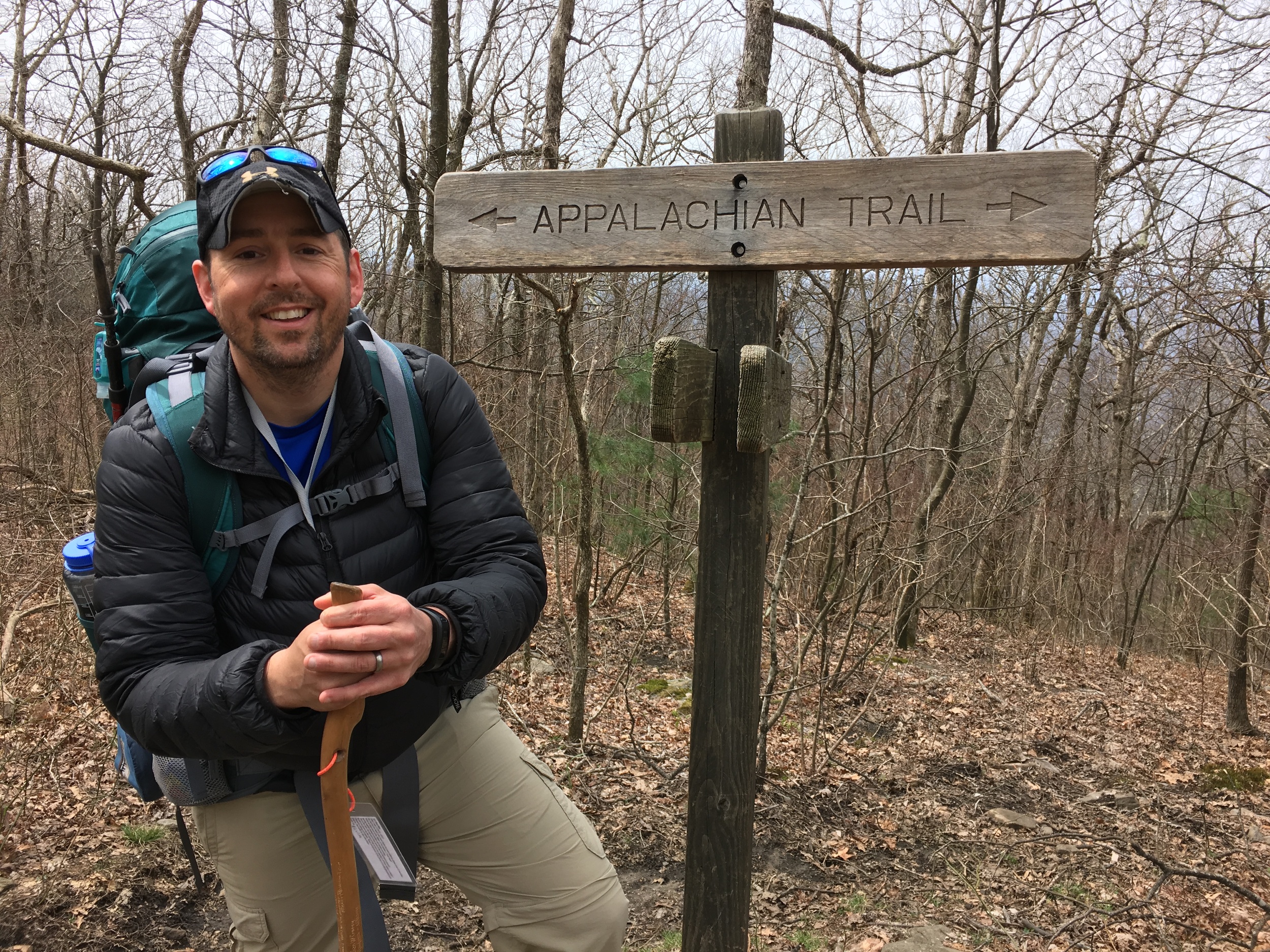 Moe at the start of his Appalachian Trail thru-hike in April near Springer Mountain, Georgia