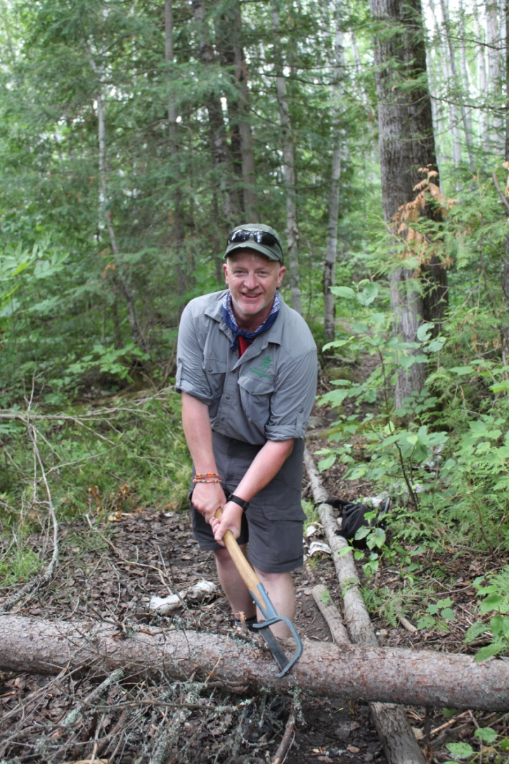 Friends of Temagami President PJ Justason doing some route maintenance in the standard issue FOT garb.