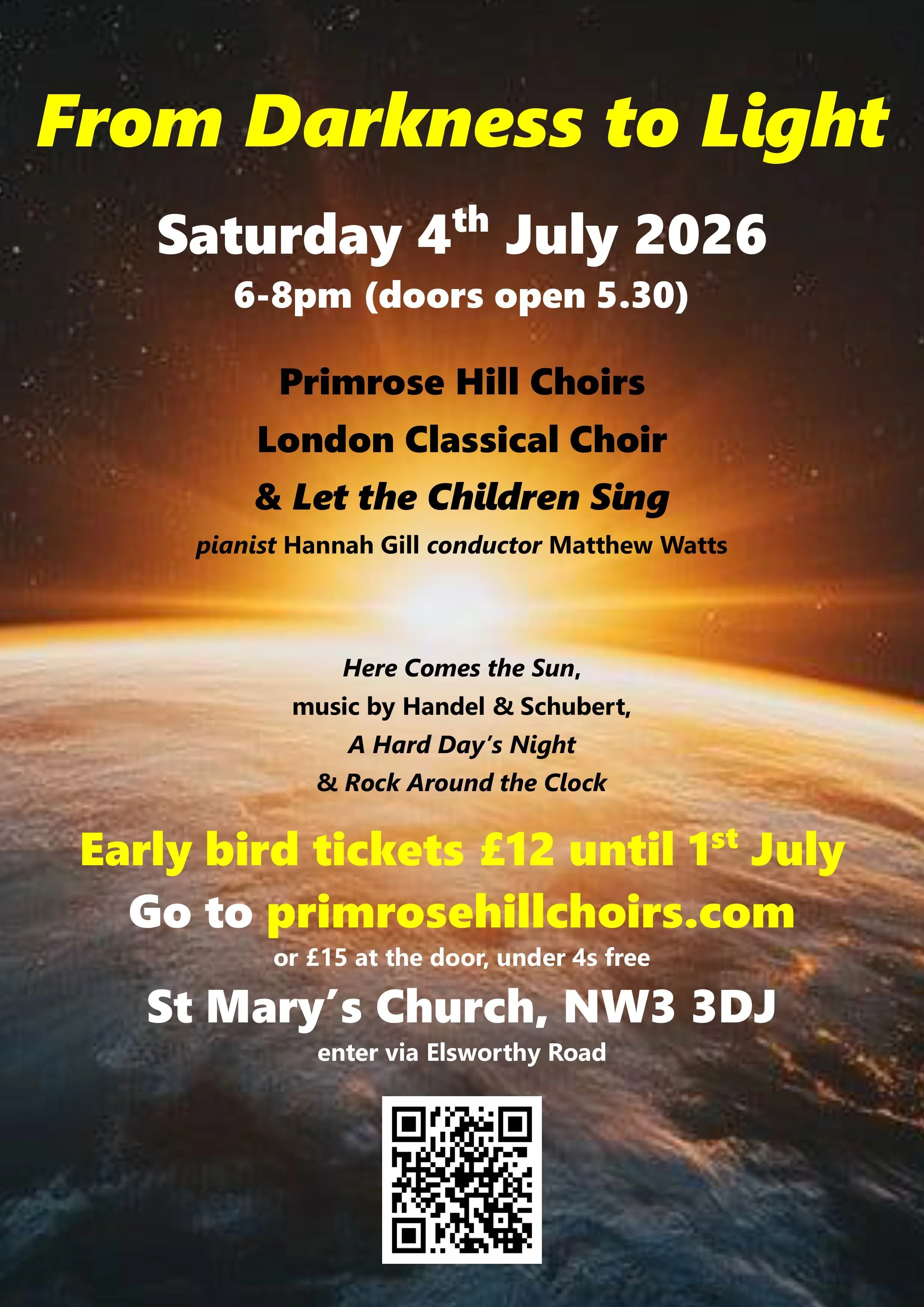 Choral concert in north London Saturday 4th July adults & children popular & classical music