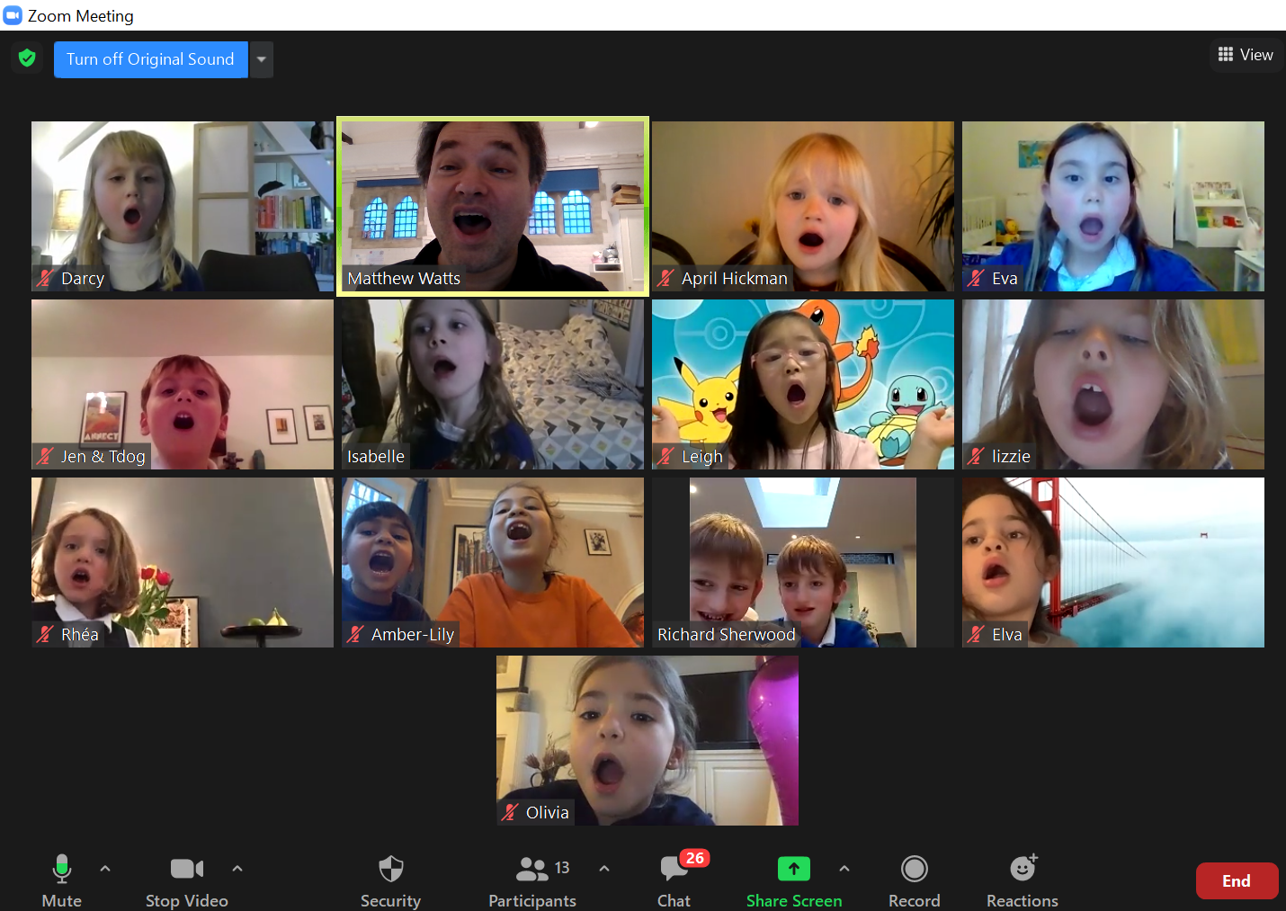 Primrose Hill Children’s Choir, north London, choir for primary children, singing on Zoom