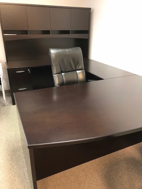 Wood U-Shaped Desk With Hutch