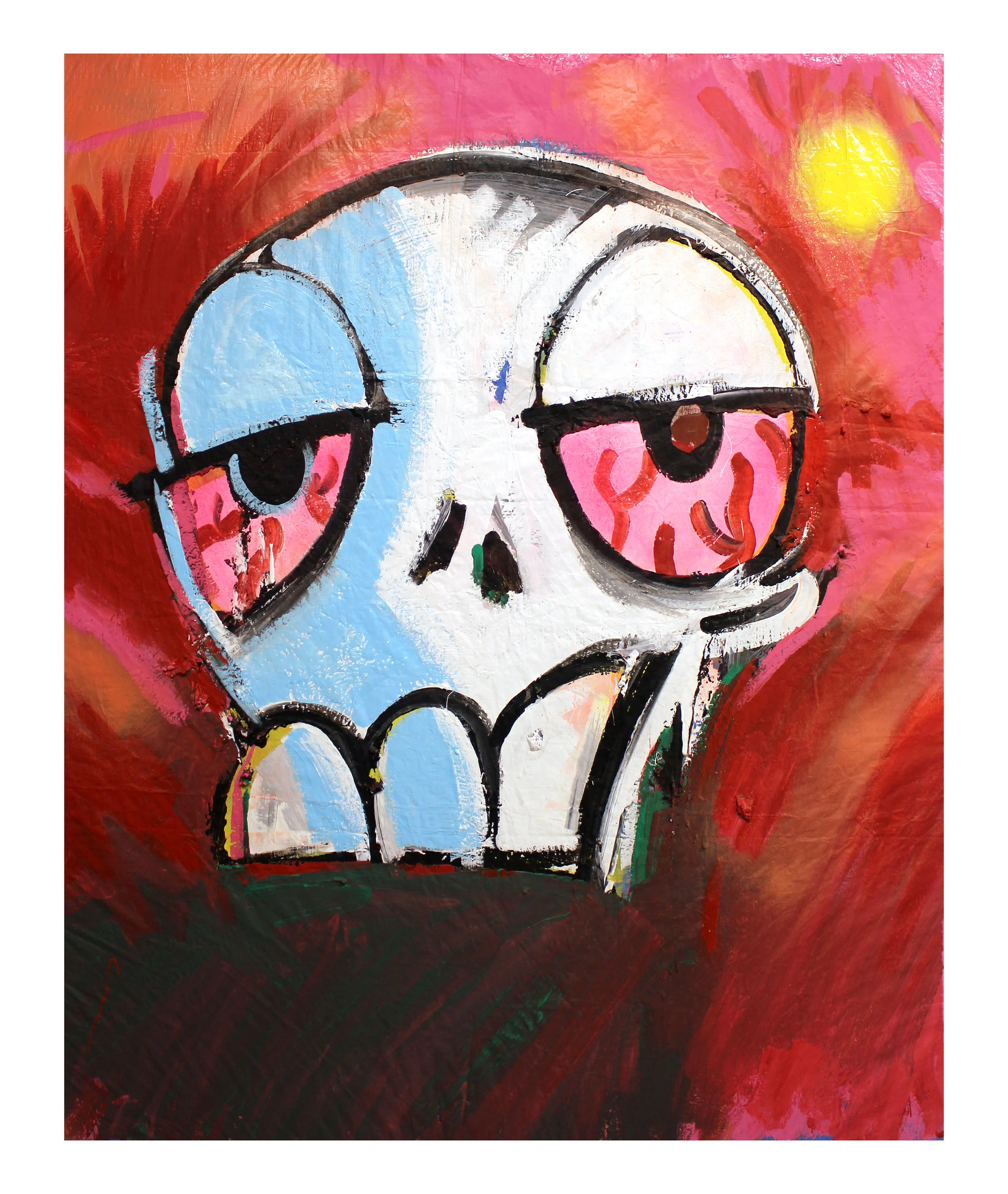 Sunset Skull Acrylic and enamel on tarp 36" x 45"