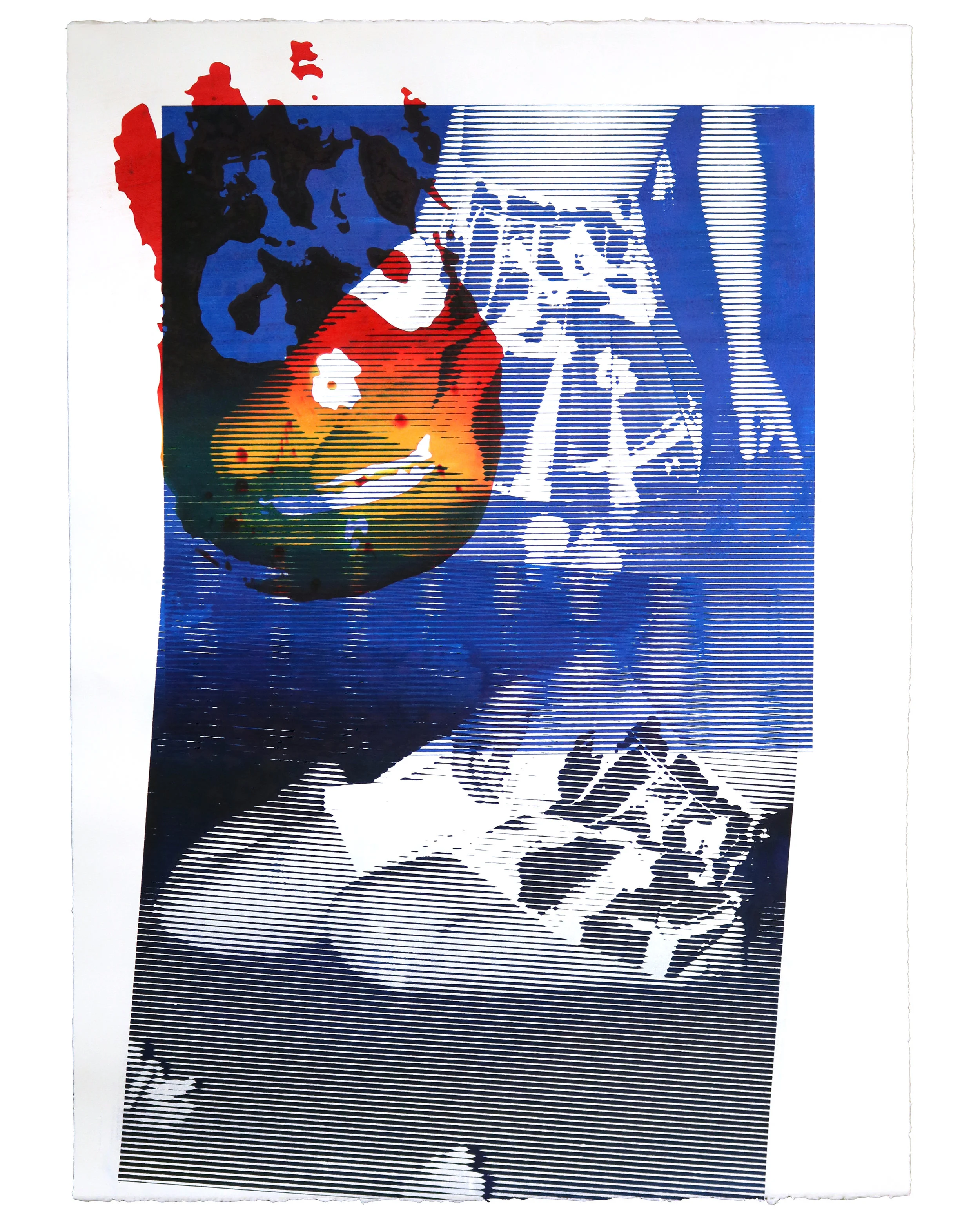 Blue Castaway Silkscreen dye monoprint 30" x 44"