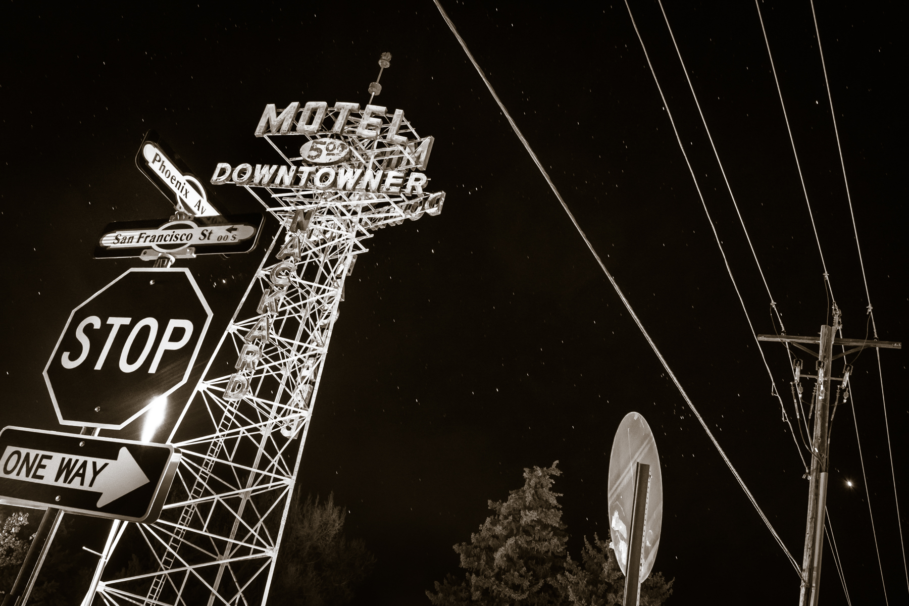 It does night photography, too, here along Historic Route 66 in Flagstaff.
