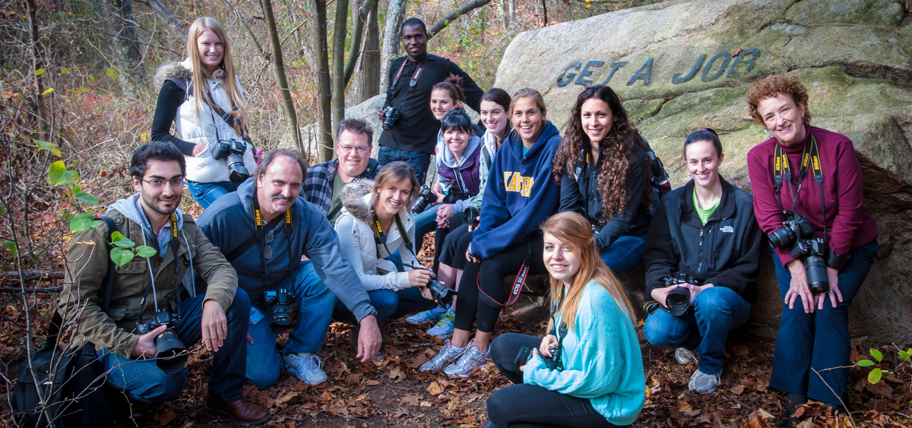 an impromptu class portrait taken on a field trip to photograph the Babson Rocks in Dogtown, near Gloucester, MA