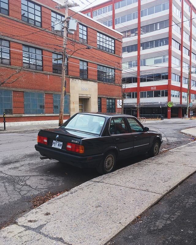 From today&rsquo;s socially distant walk right before the hail/snow hit. #bmw #318is