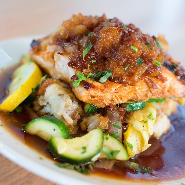 WEDNESDAY SPECIAL- 25% off ALL Boston's Specialty Items. 
Surfside Salmon is what's for dinner. We marinated our delicious Salmon in a Teriyaki glaze and topped with crushed pineapple. Served on top of our home made mashed potatoes and sauteed vegeta