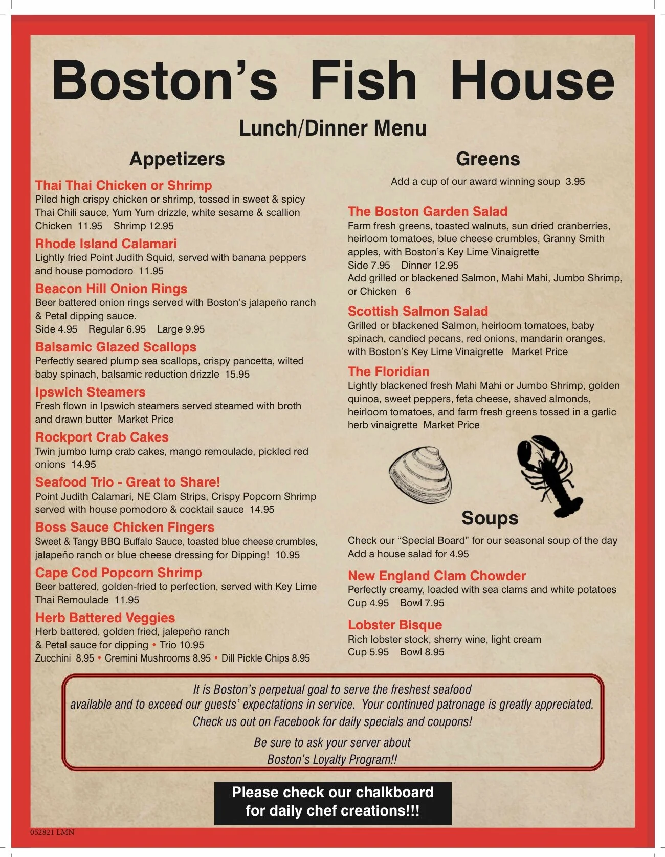 Menu Bostons Fish House