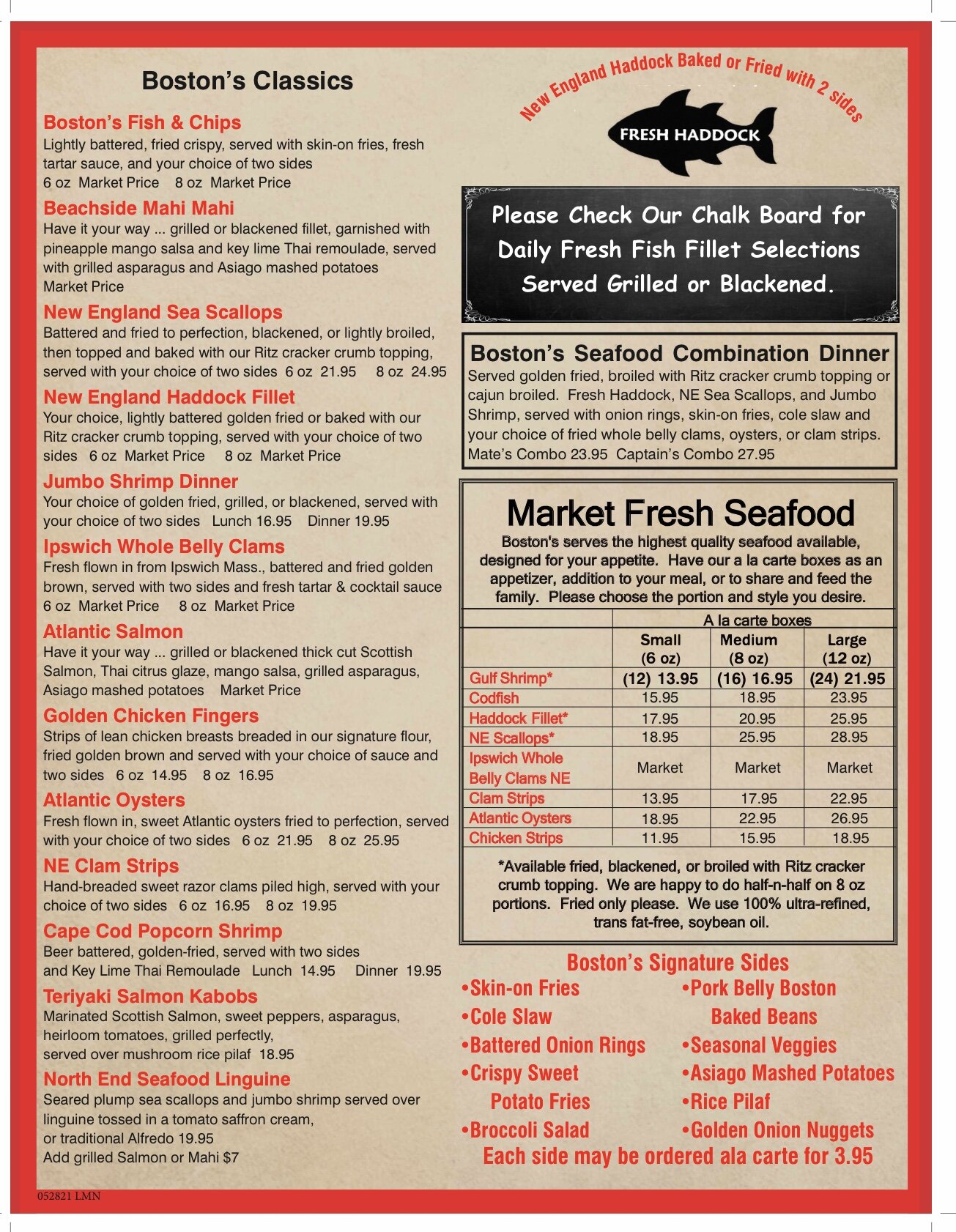 Menu — Boston's Fish House