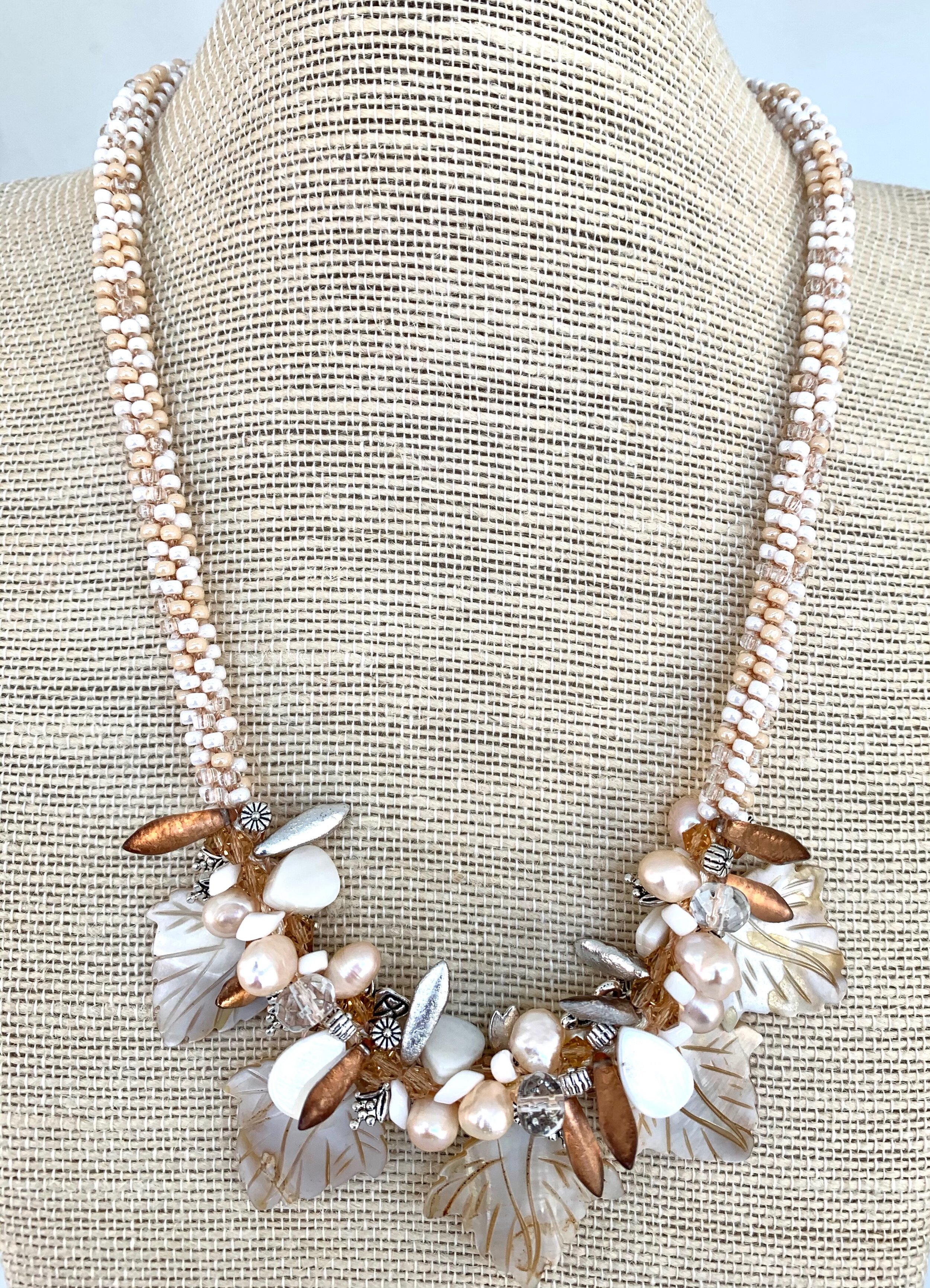 Mother of Pearl Leaves Kumihimo Necklace