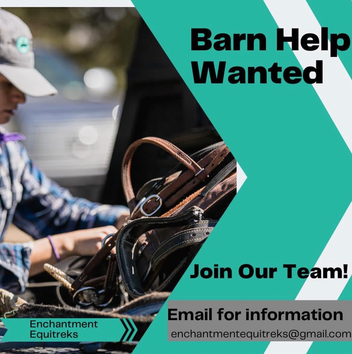 Weekend barn help needed! 

Enchantment Equitreks is looking for a reliable and enthusiastic person to join our team at a small horseback riding vacation ranch.

* Friday-Sunday 
* 6 hrs of work (about 4 hrs am and 2 pm) 
* Feeding, mucking, and gene