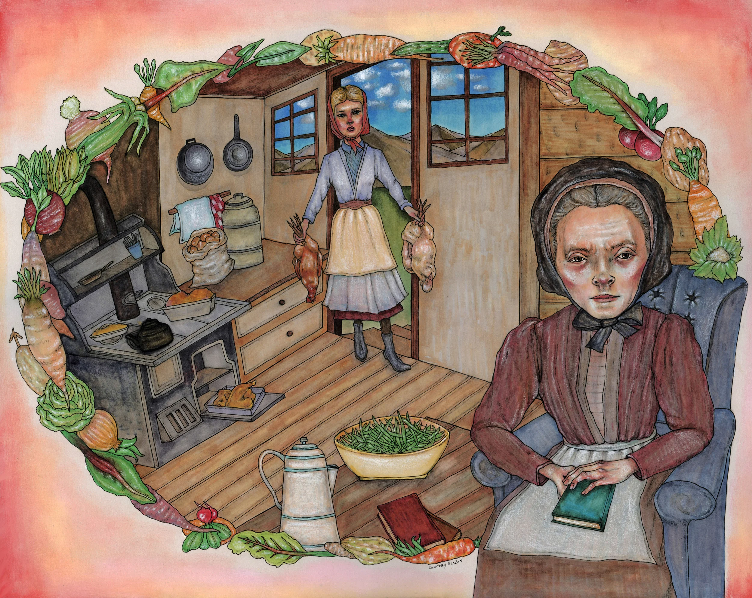 Agnes and Dora Chaffin, Pen and Marker on Paper, 16" x 20", 2014