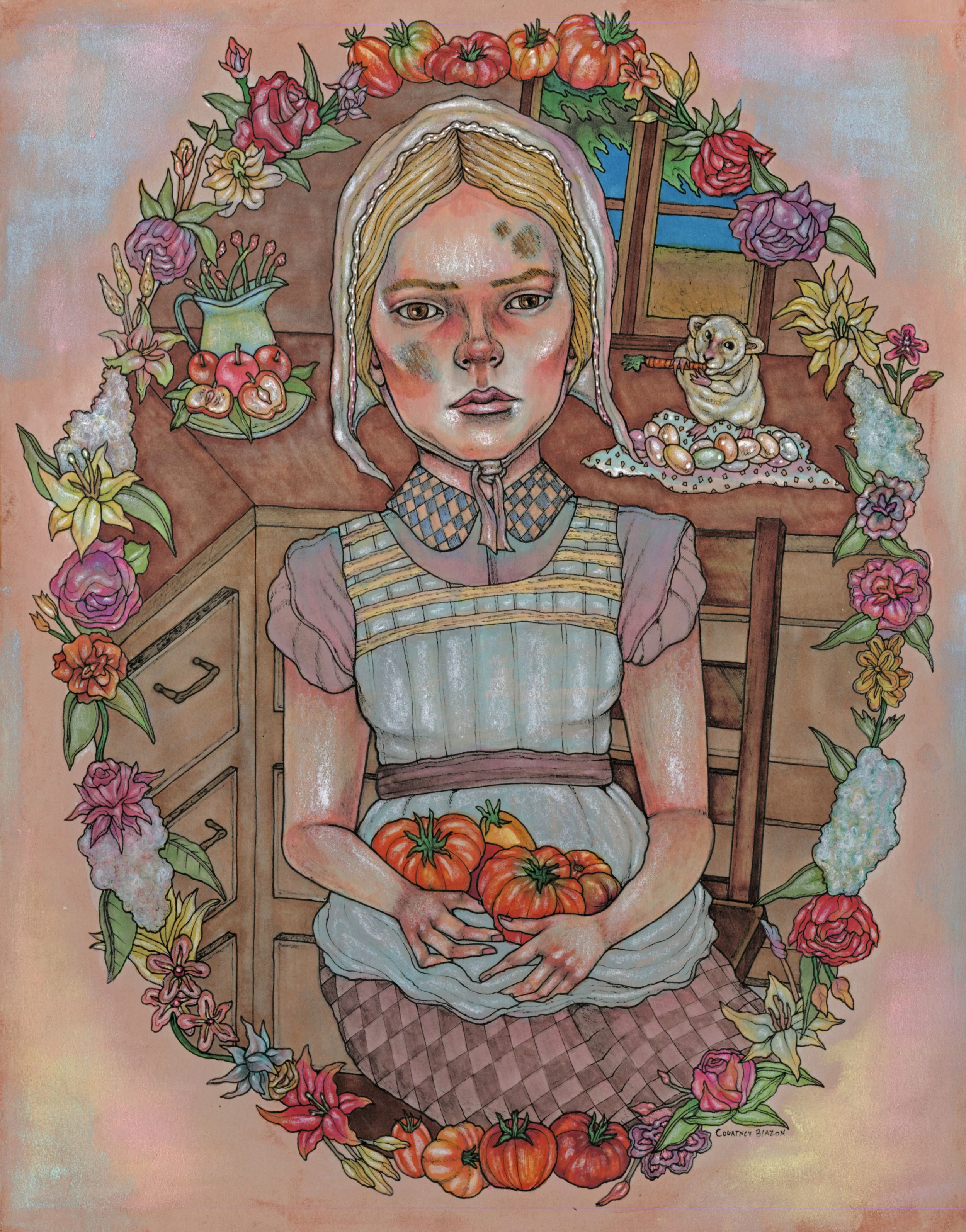Finetta Lord's Tomato Harvest, Pen and Marker on Paper, 11" x 14", 2014