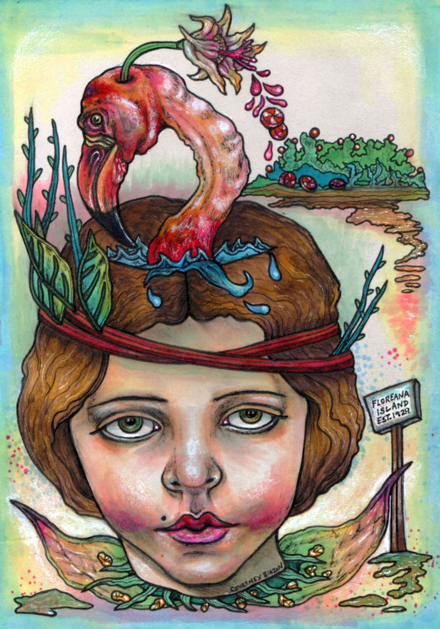 Eloise Wagner Visits Floreana Island, Pen and Marker on Paper, 5" x 7", 2013