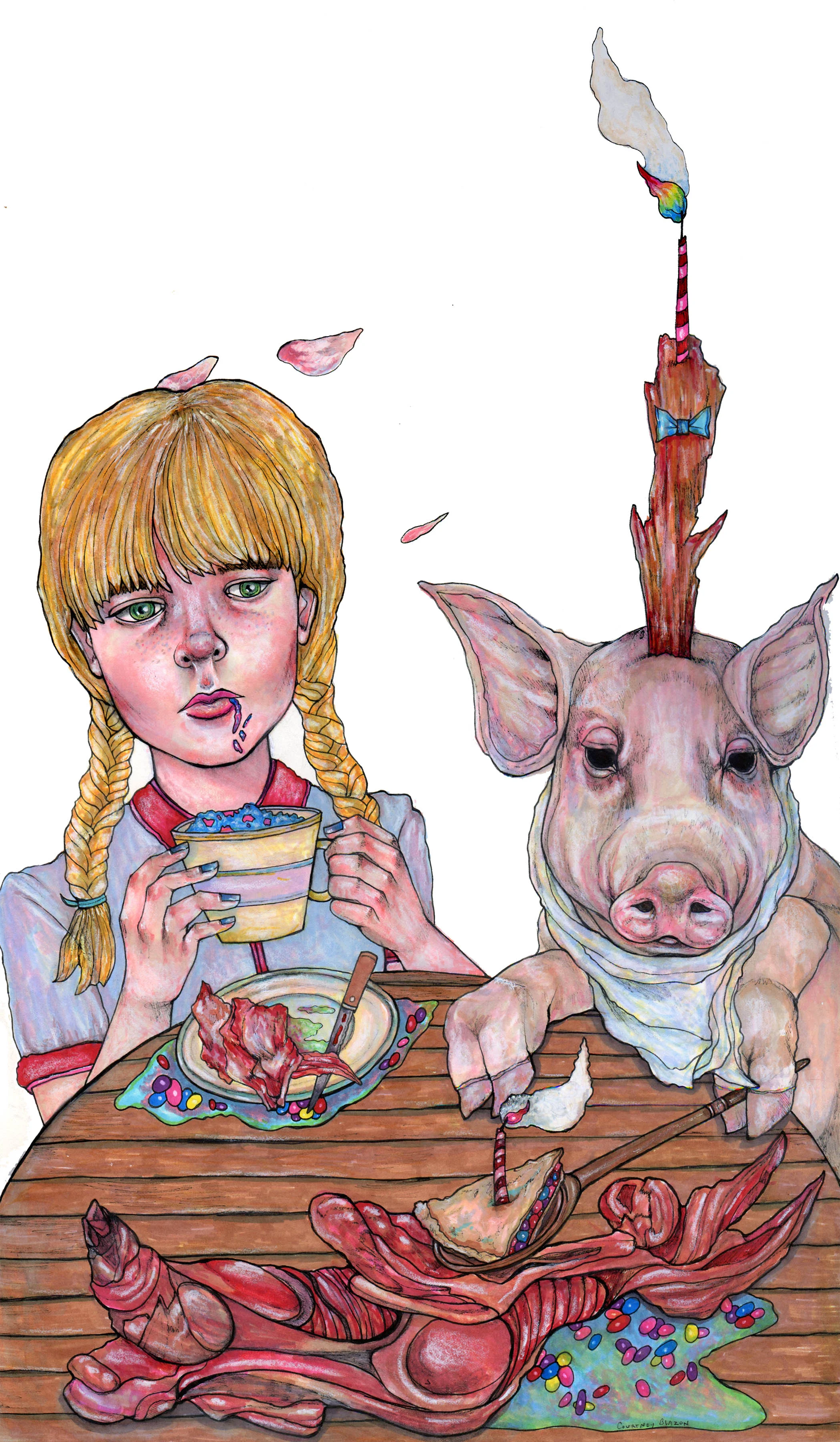 Pork Cheeks with Fennel and Olives, Pen and Marker on Paper, 12" x 20", 2013 SOLD
