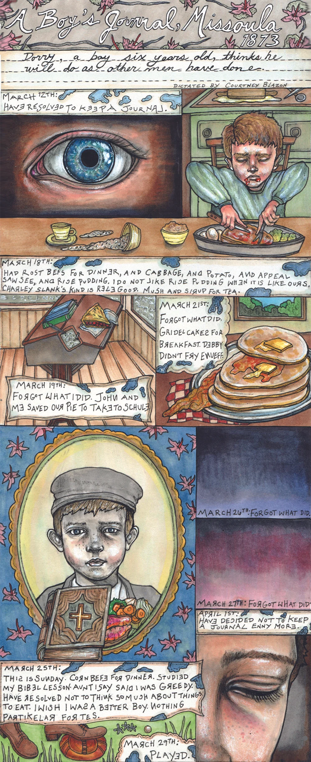 A Boy's Journal, Missoula, 1873, Pen and Marker on Paper, 12" x 20", 2014