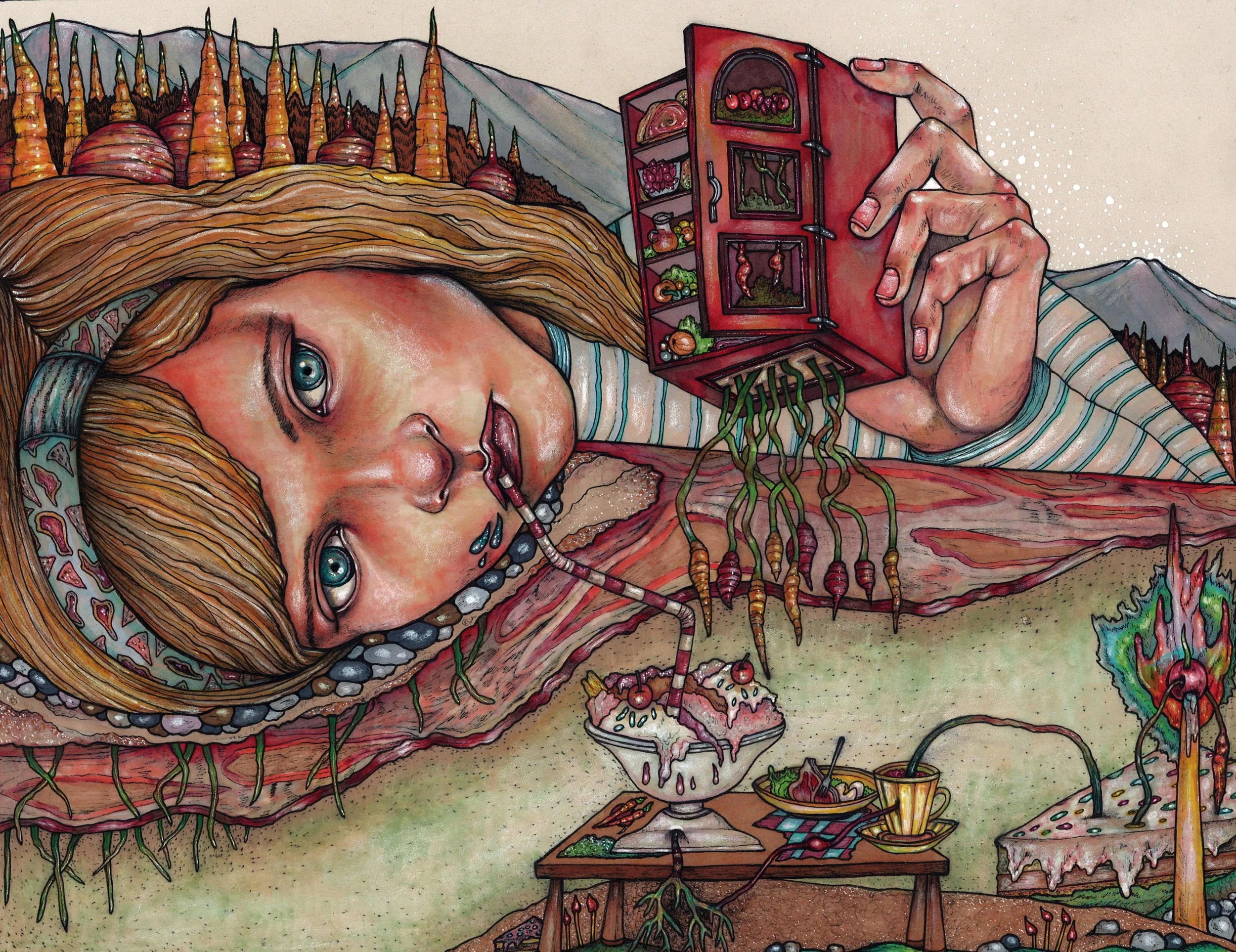 Let Them Eat Cake, Pen and Marker on Paper, 11" x 14", 2013 SOLD
