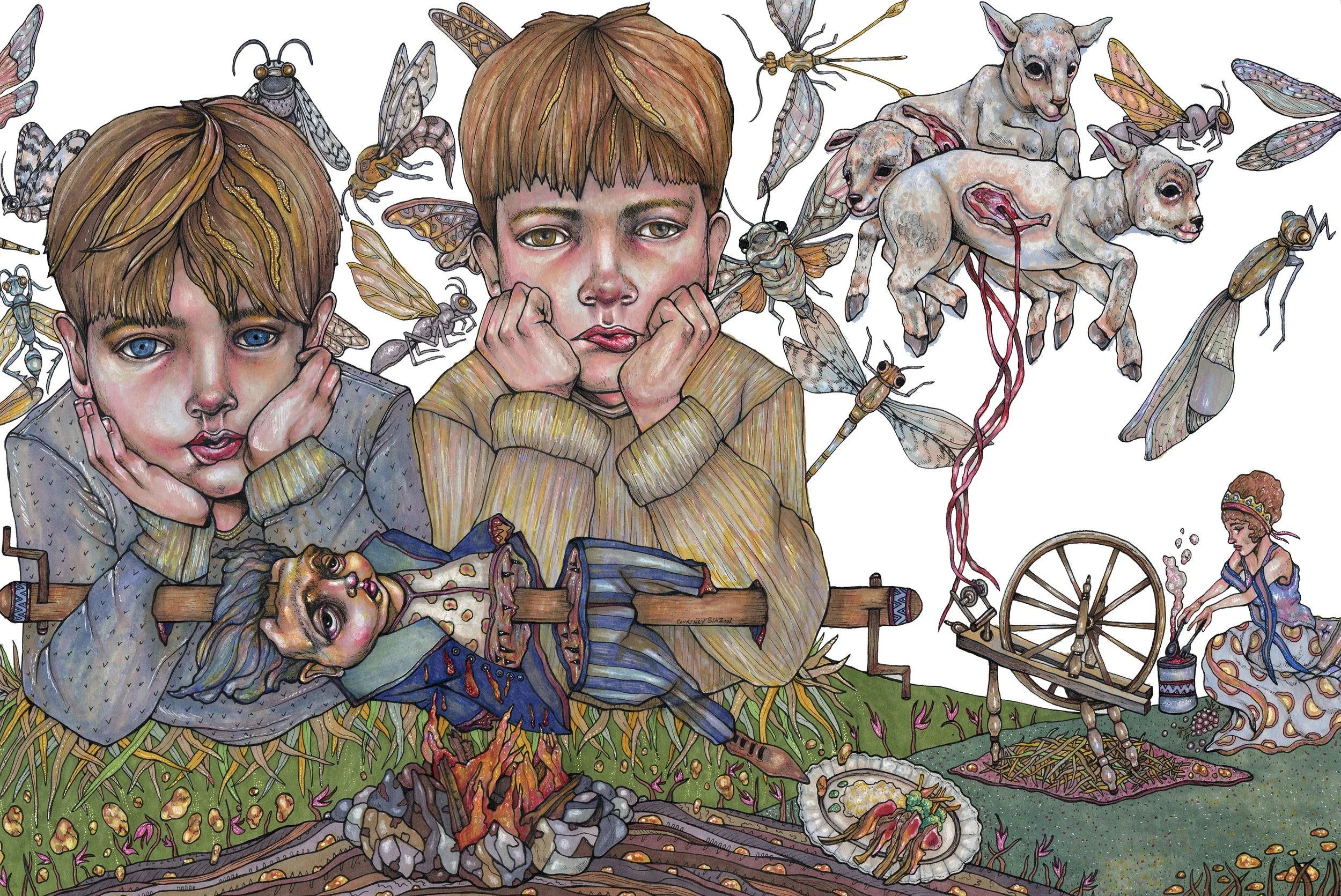 Rumplestiltskin, This Little Lamb Chop, Pen and Marker on Paper, 15" x 23", 2012 SOLD
