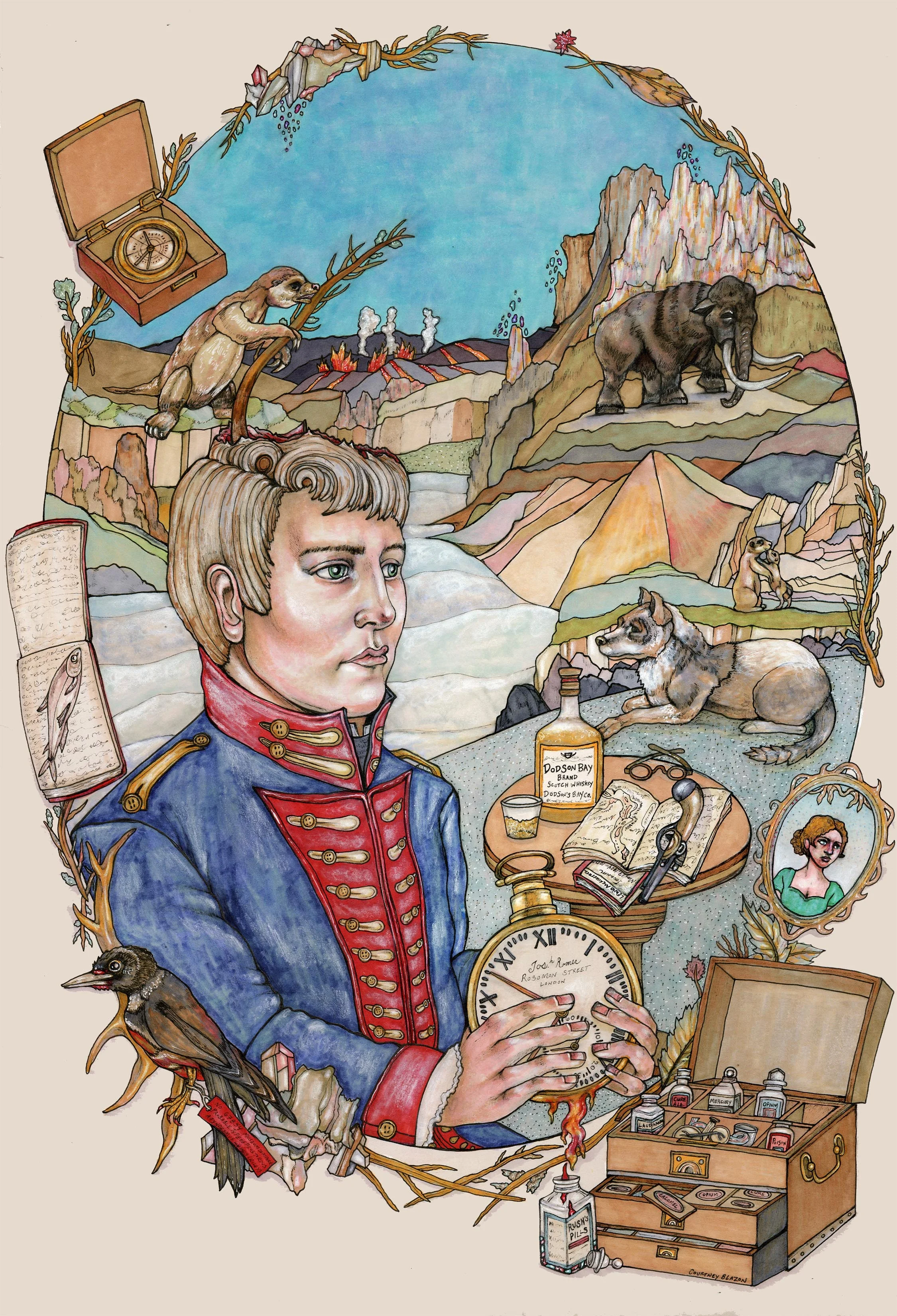 The Melancholic Meriwether Lewis, Pen and Marker on Paper, 15" x 23", 2012 SOLD