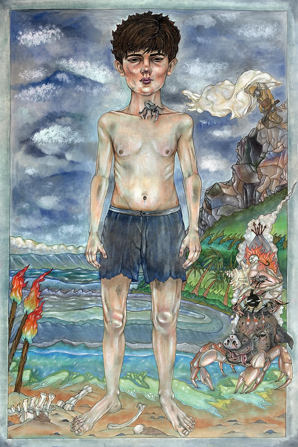 Forgetful of the Flies, Pen, Marker and Pastel on Paper, 24" x 36", 2014