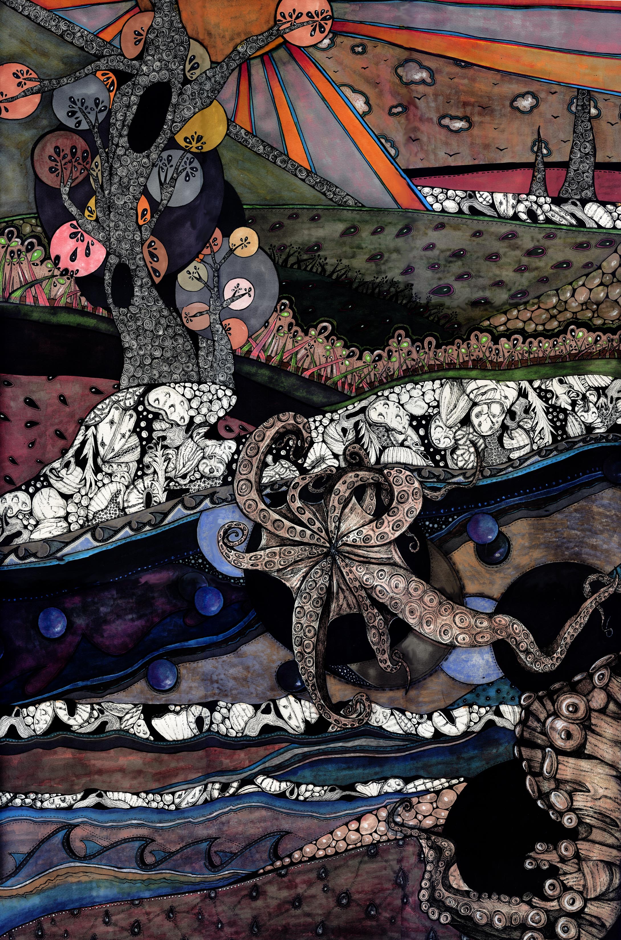 The Breaking of the Waves, Pen and Marker on Paper, 24" X 36", 2008 SOLD