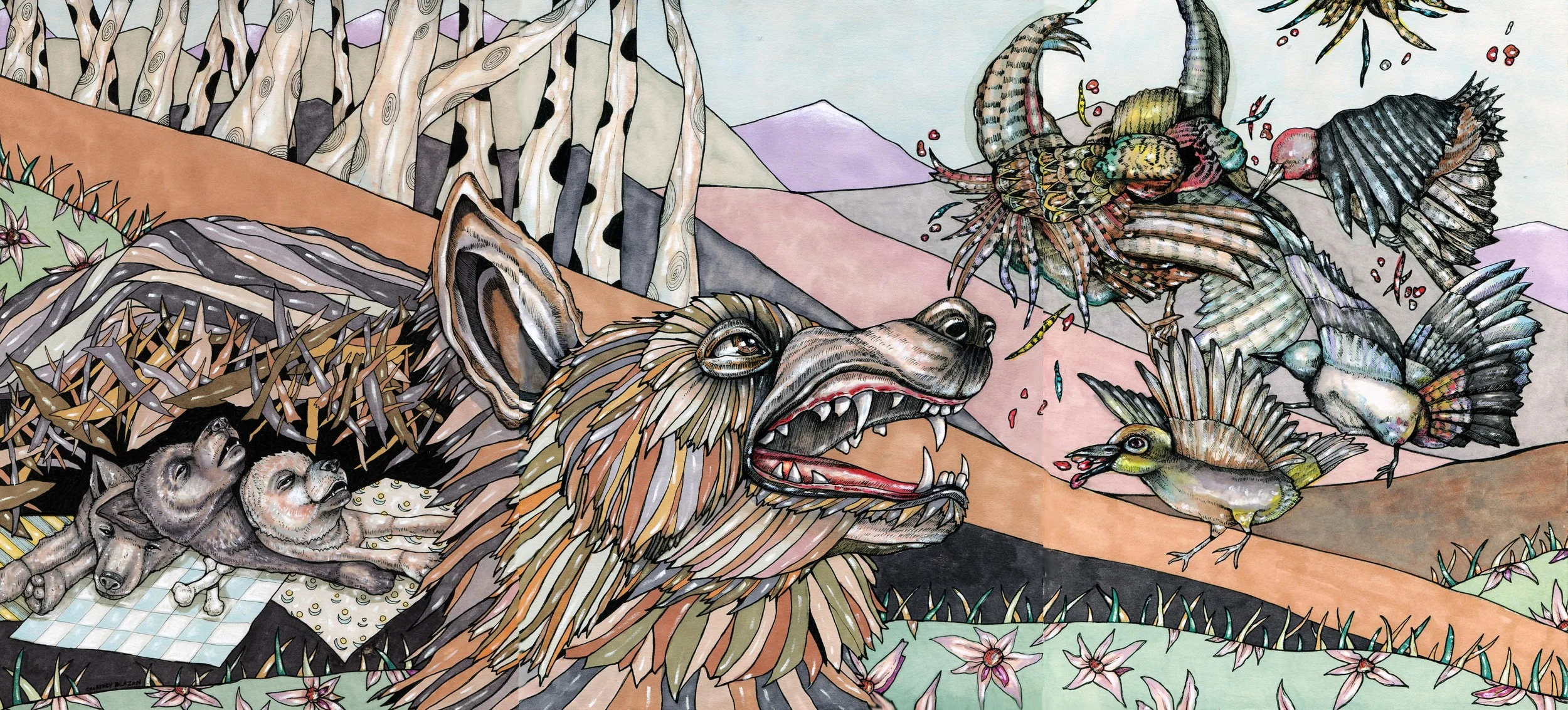 She Had Seen the Wolf, Pen and Marker on Paper, 12" X 36", 2009 SOLD