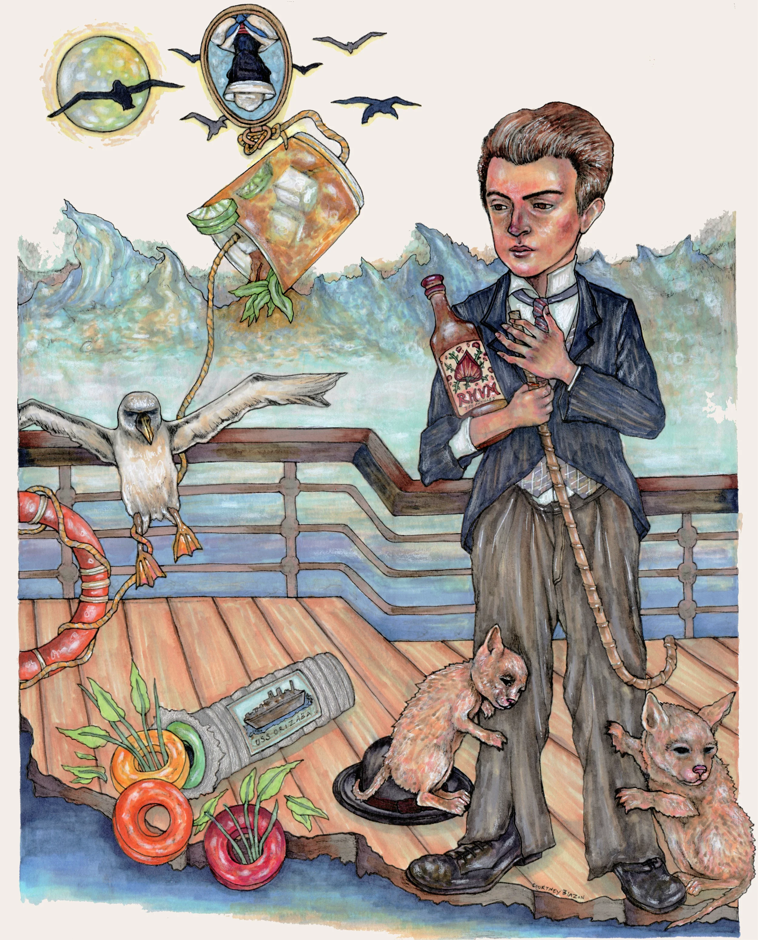 Sailing with My Tai, Pen and Marker on Paper, 11" x 14", 2015