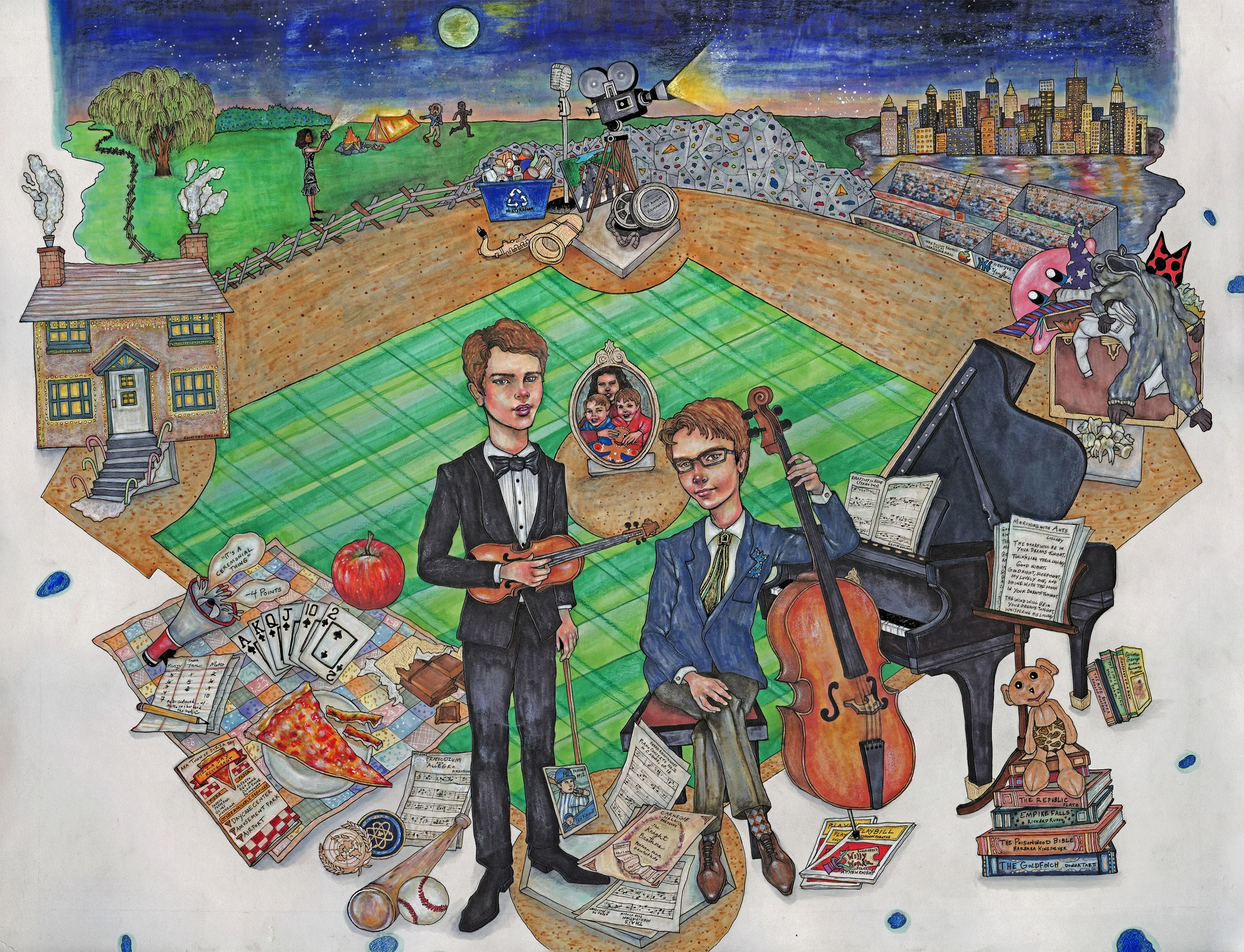Matthew and Ian Portrait, Pen and Marker on Paper, 20" x 24"