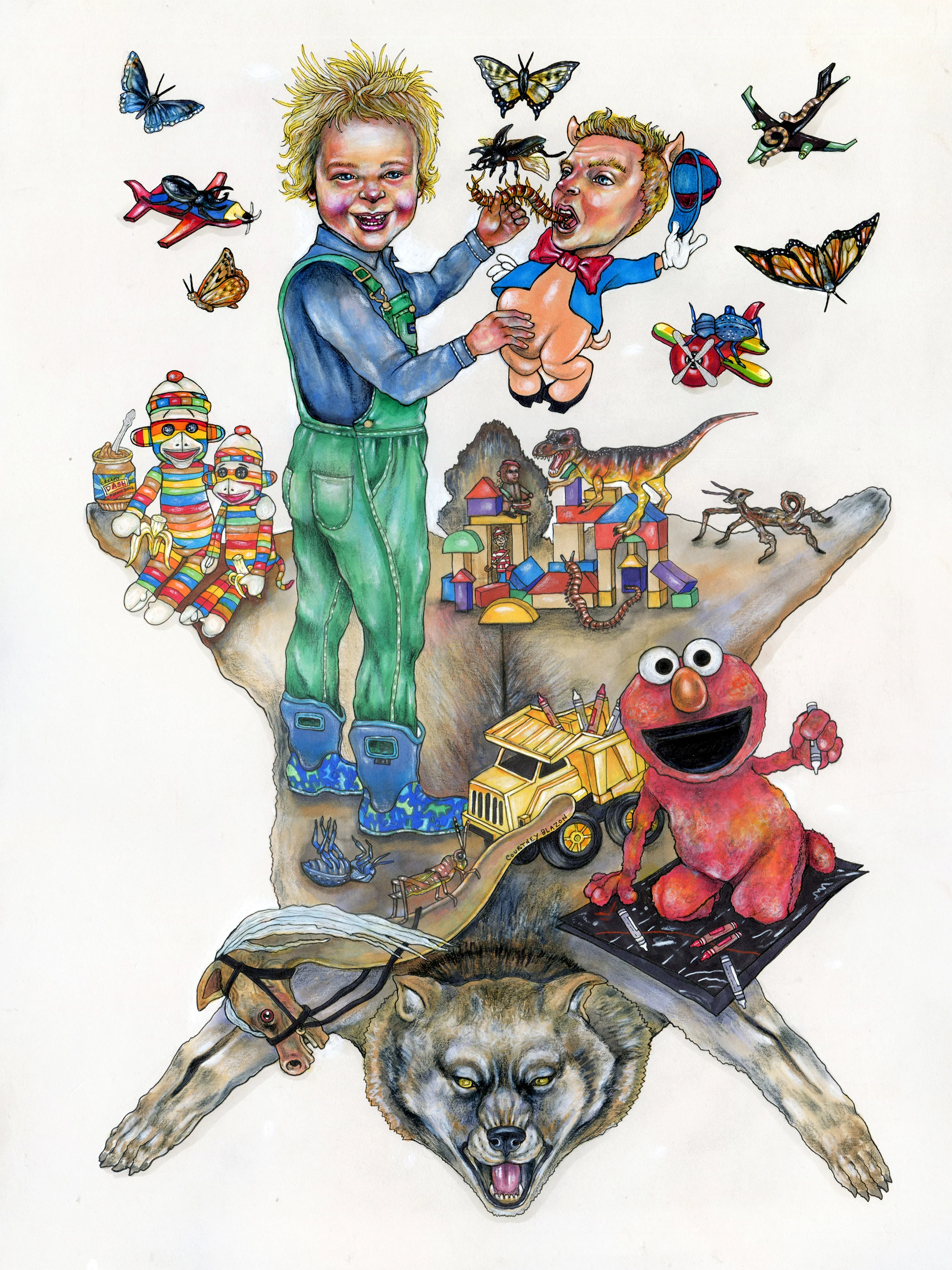 Dash and Jacky Pig, Pen and Marker on Paper, 12" x 18"