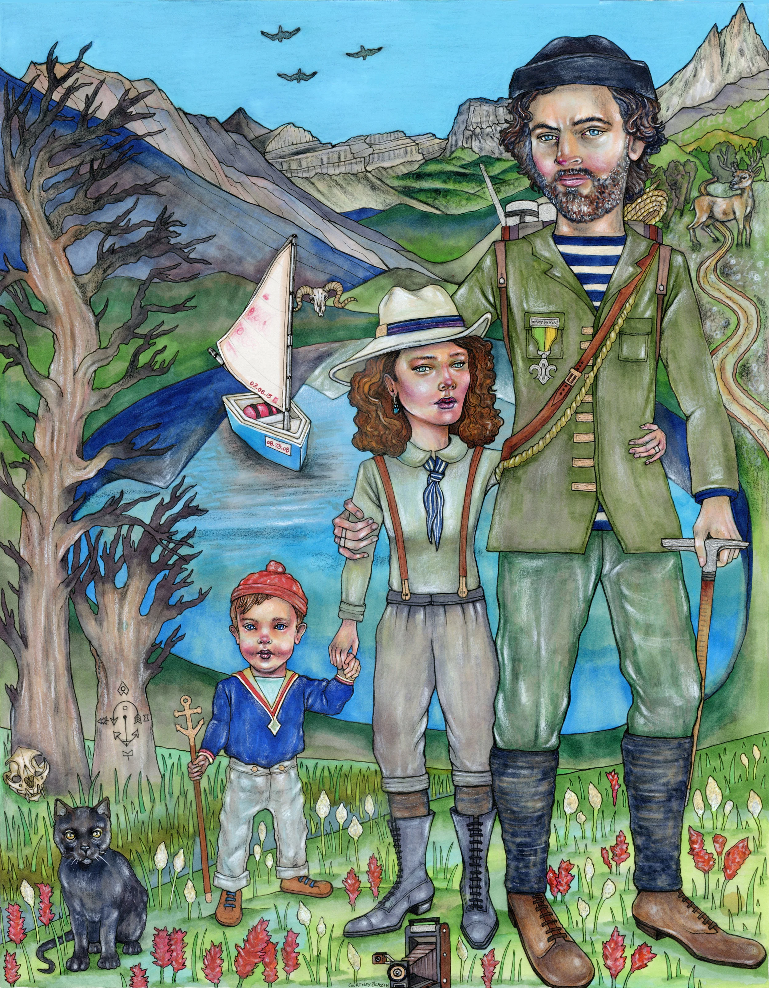 Mandy and Josh, Pen and Marker on Paper, 16" x 20", 2016