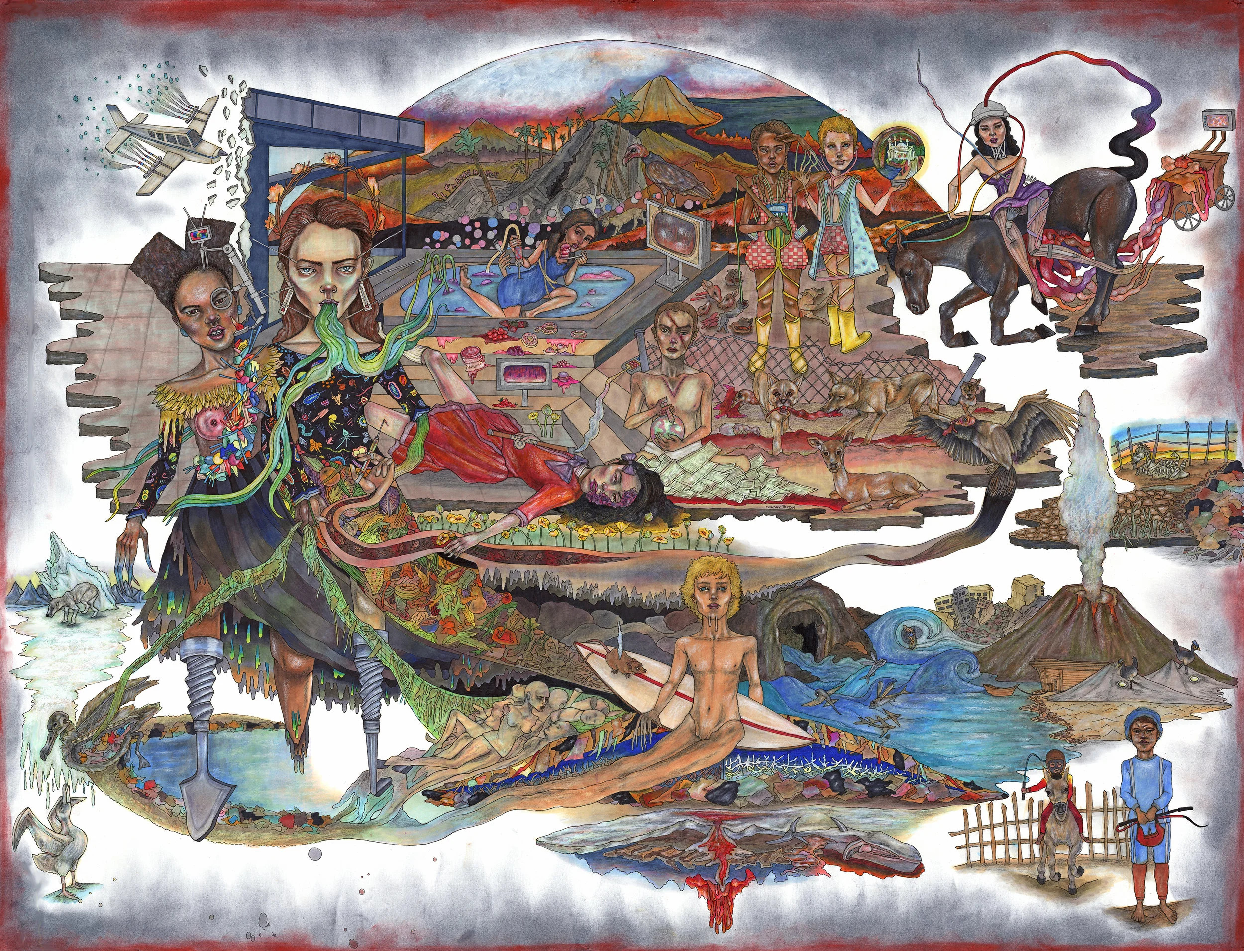 Welcome to the Pleasure Dome, Pen, Marker and Pastel on Paper, 40" x 50" SOLD