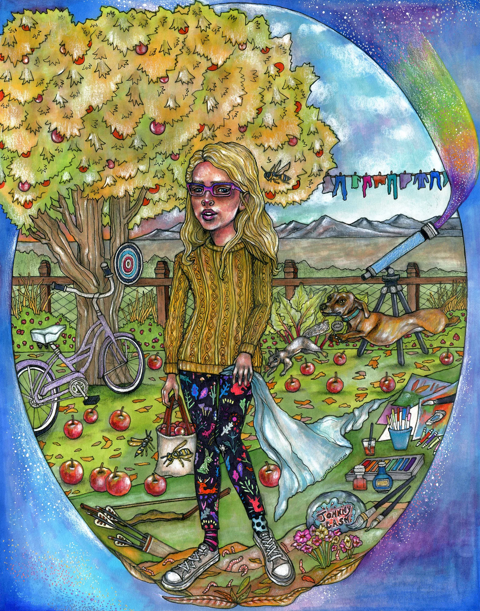 Vail and the Apple Tree, Pen and Marker on Paper, 11" x 14", 2016