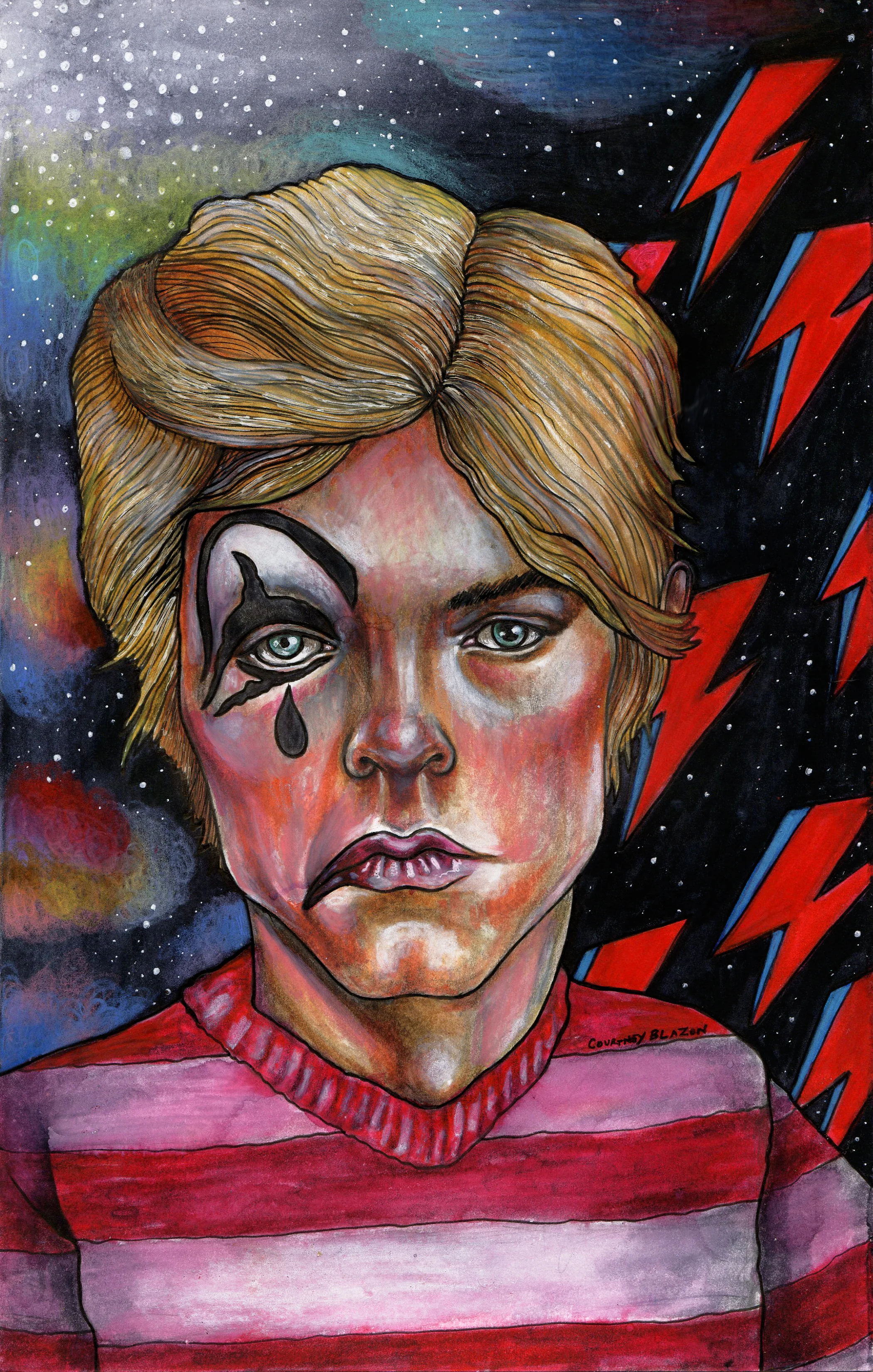 David Bowie, Pen and Marker on Bristol, 7" x 11", 2017