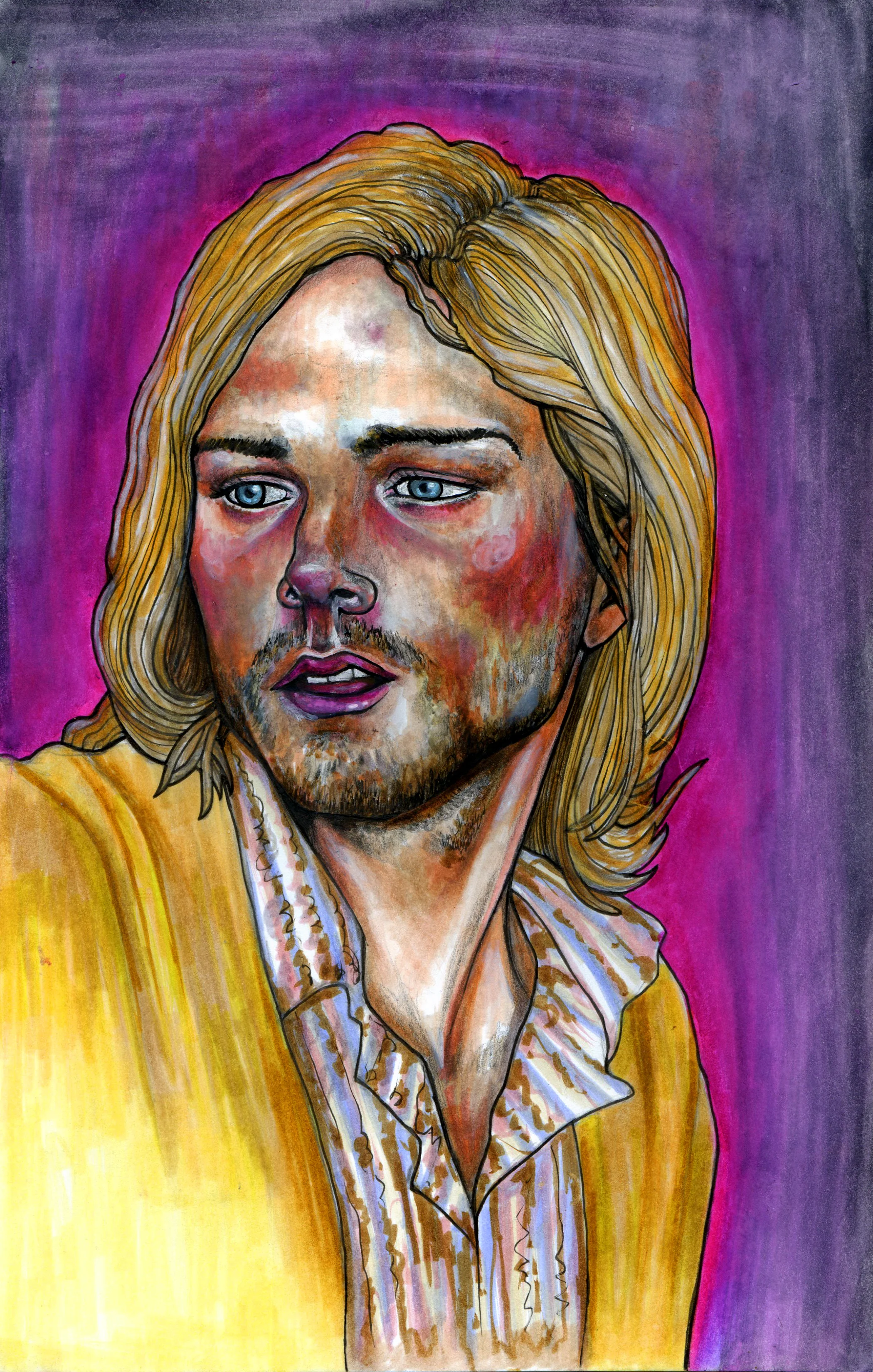 Kurt Cobain, Pen and Marker on Bristol, 7" x 11", 2017