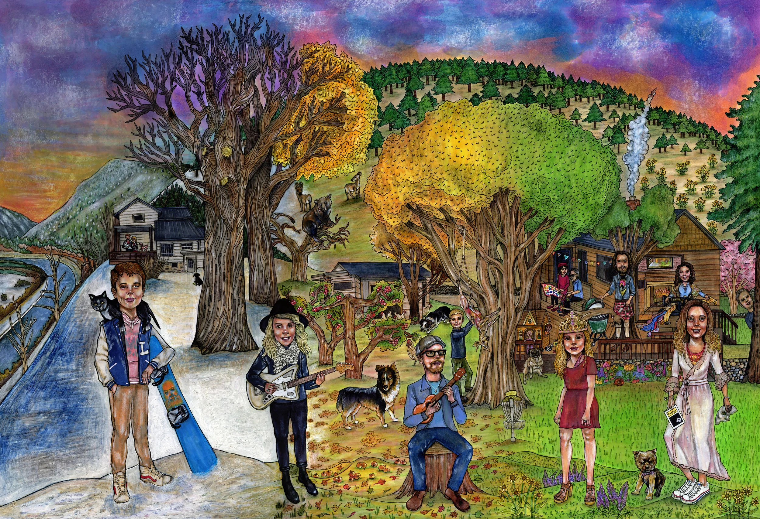 Vida and Shane Family Portrait, Pen and Marker on Paper, 24" x 36"