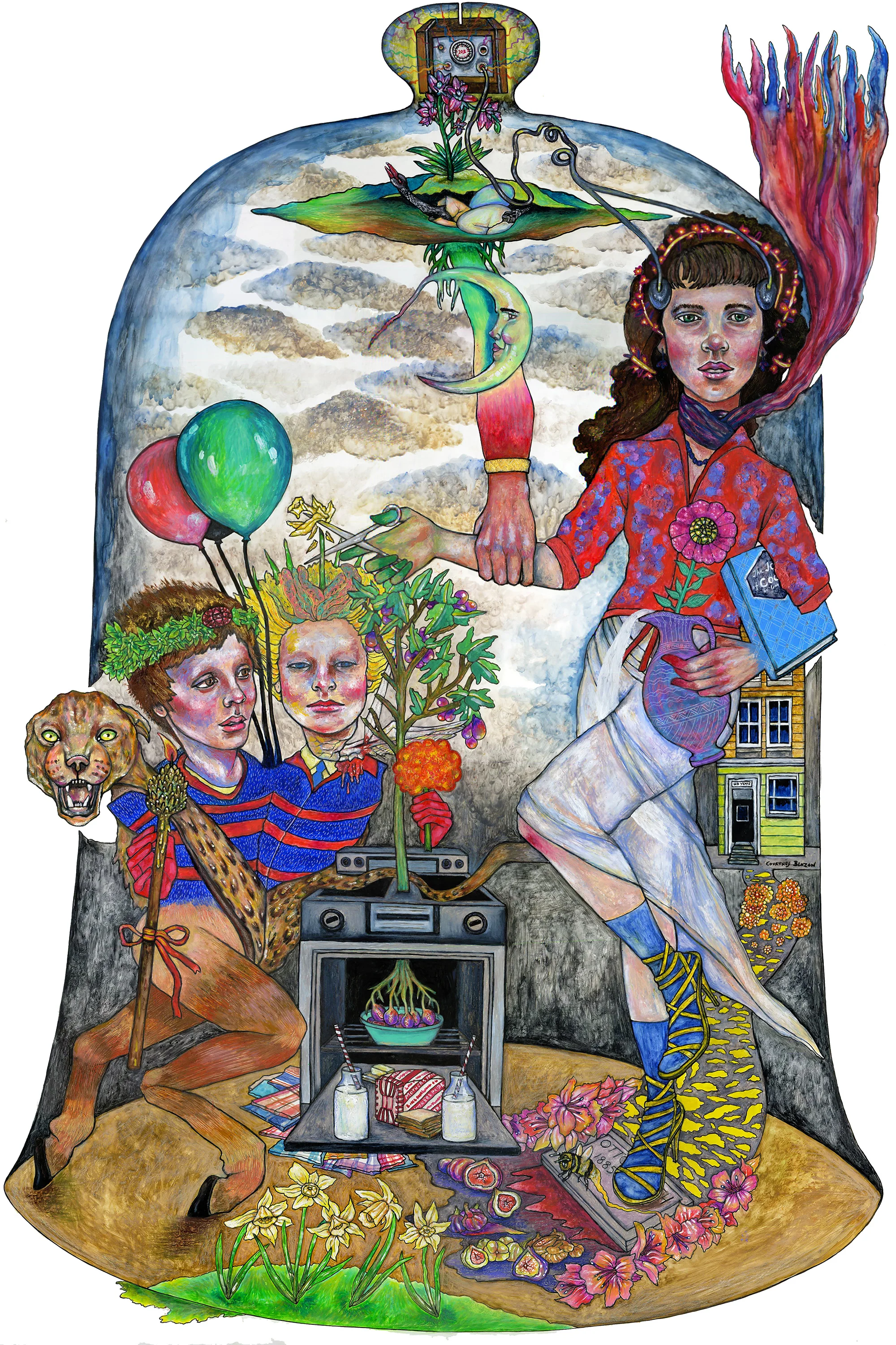 Oven Poached Figs, Mixed Media on Clayboard, 24" x 36", 2018