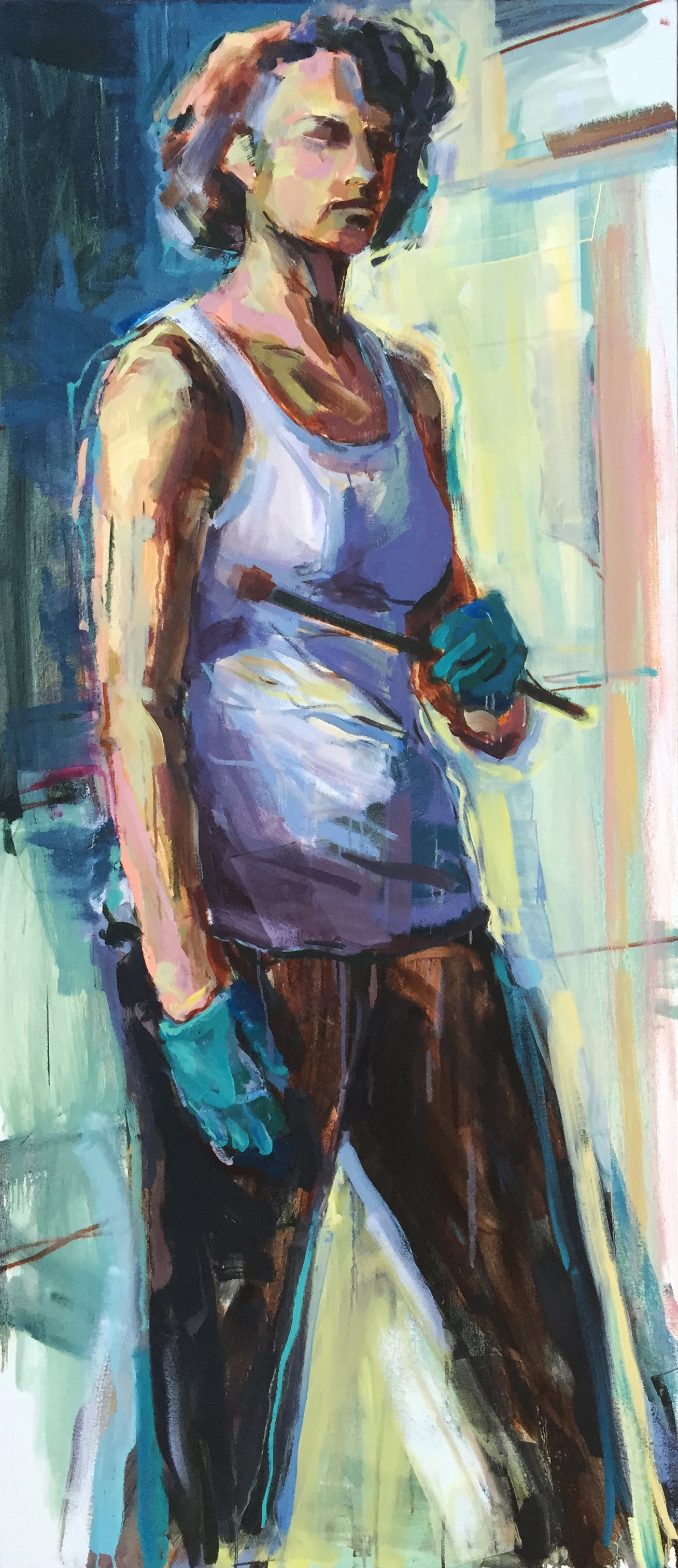   Self Portrait with Gloves  2015 Oil on canvas 69" x 30" 